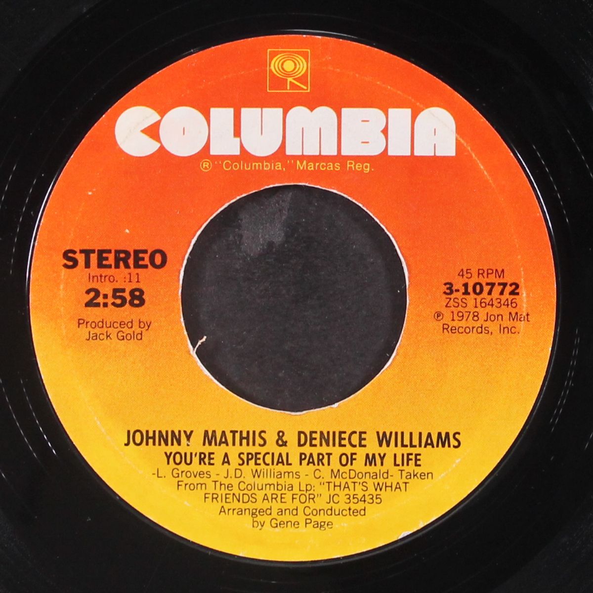 you're all i need to get by / you're a special part of my life by JOHNNY MATHIS & DENIECE WILLIAMS