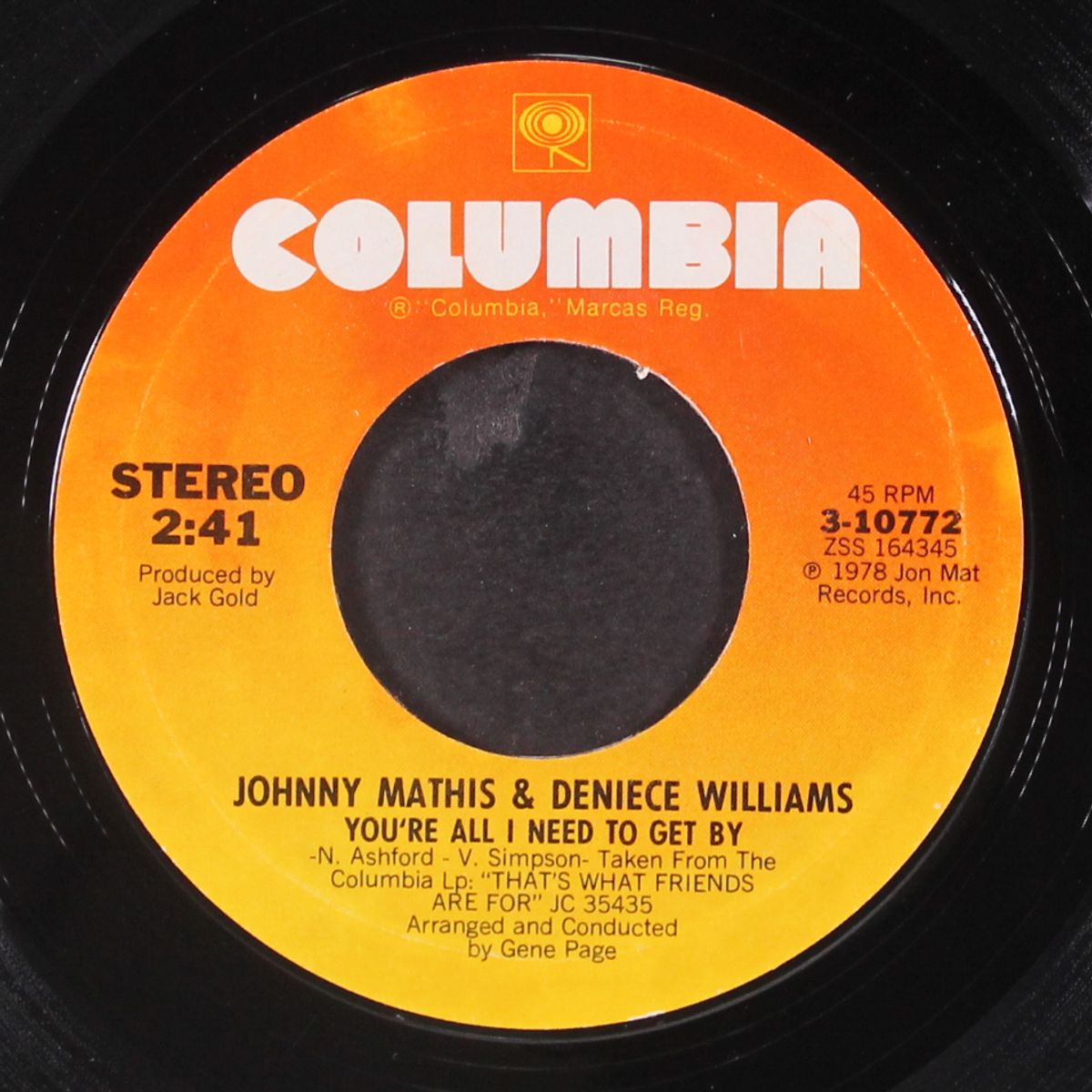 you're all i need to get by / you're a special part of my life by JOHNNY MATHIS & DENIECE WILLIAMS