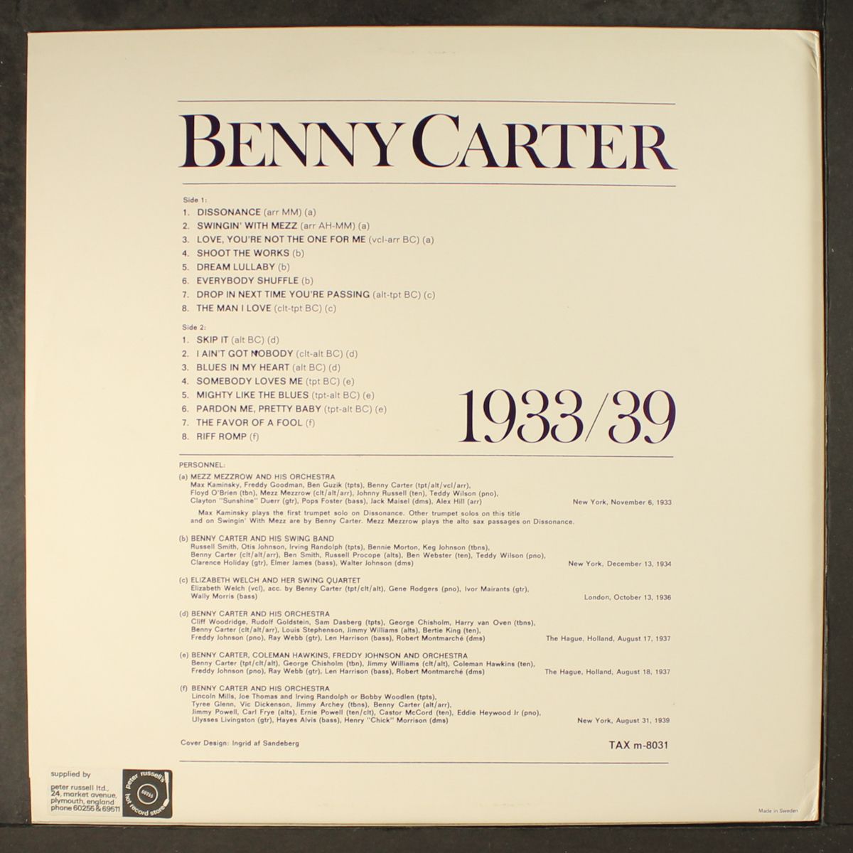 1933/39 by BENNY CARTER