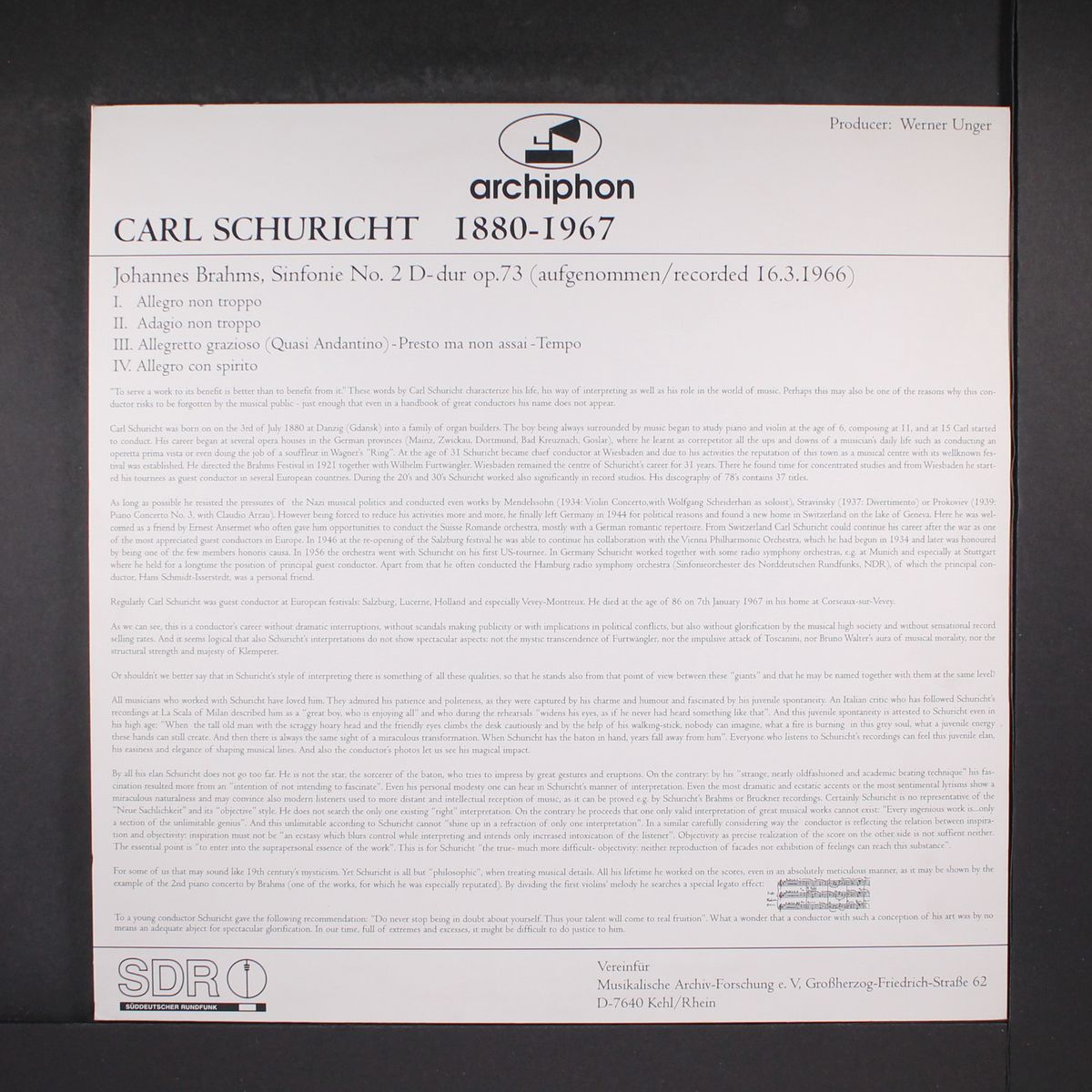 brahms: sinfonie no. 2 op. 73 by CARL SCHURICHT