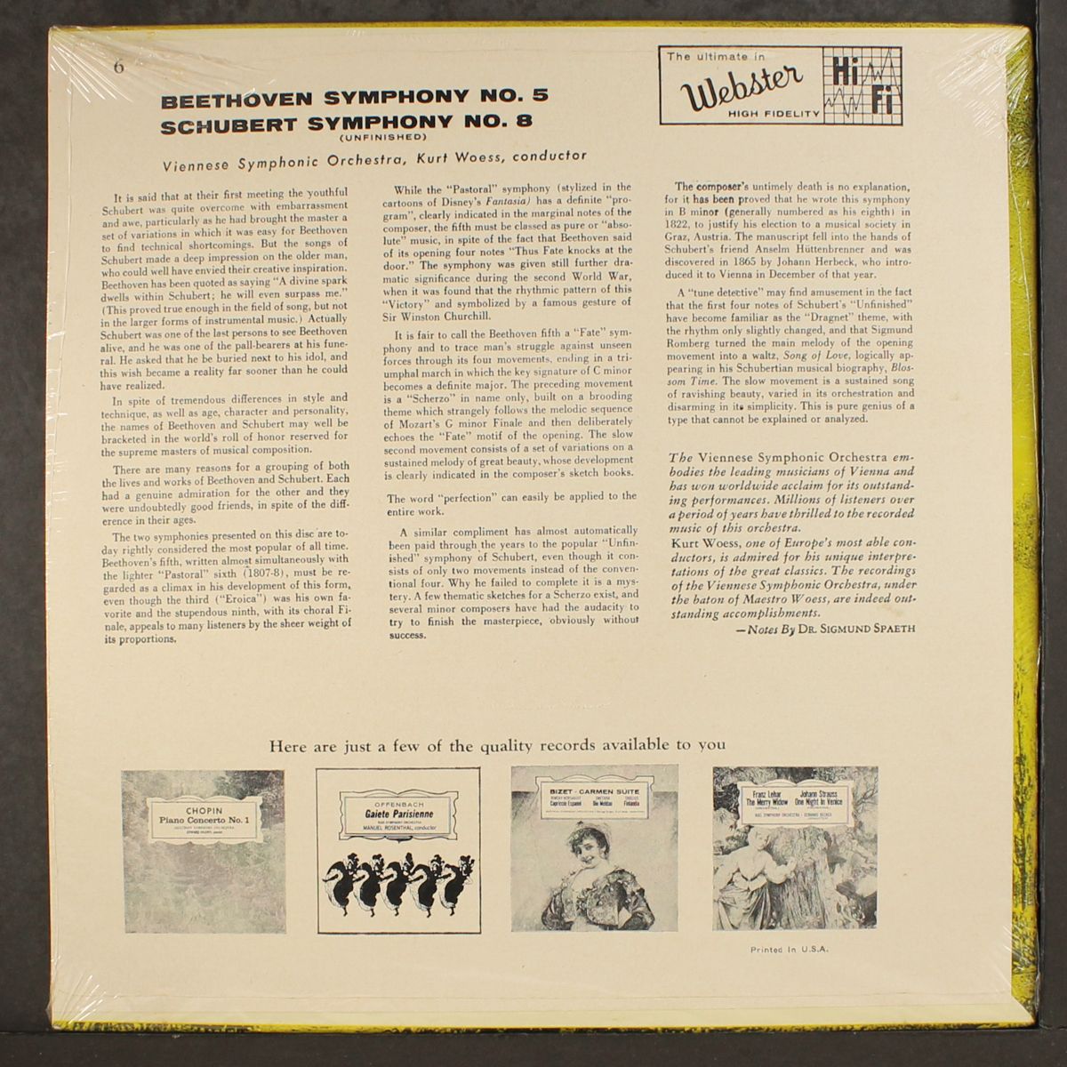 beethoven: symphony no. 5, schubert: symphony no. 8 by KURT WOESS