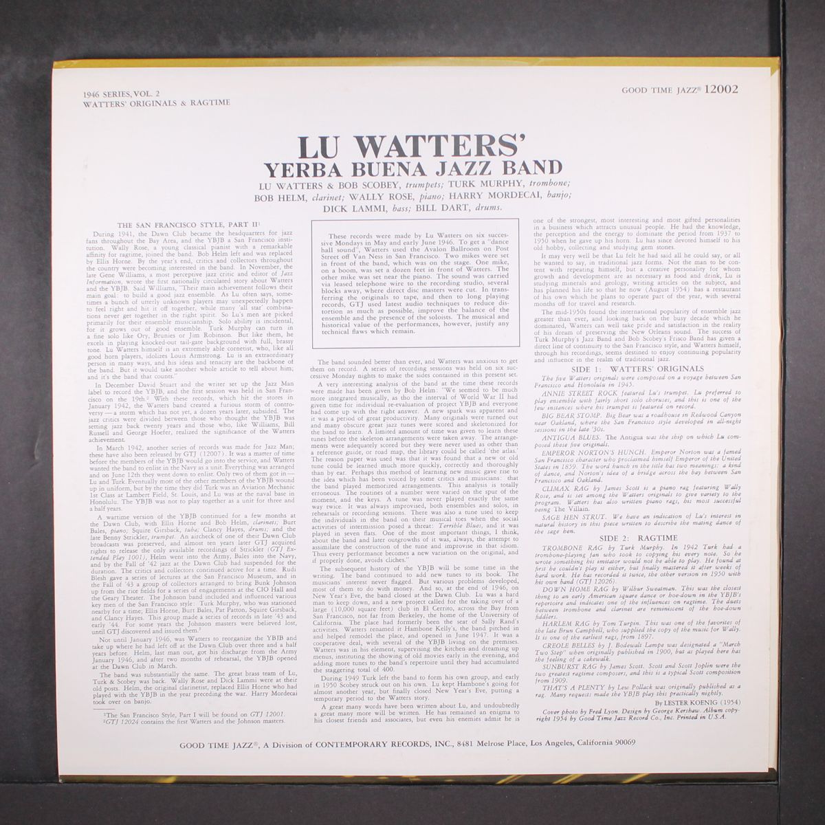 the san francisco style vol. 2: watter's originals & ragtime by LU WATTERS & YERBA BUENA JAZZ BAND