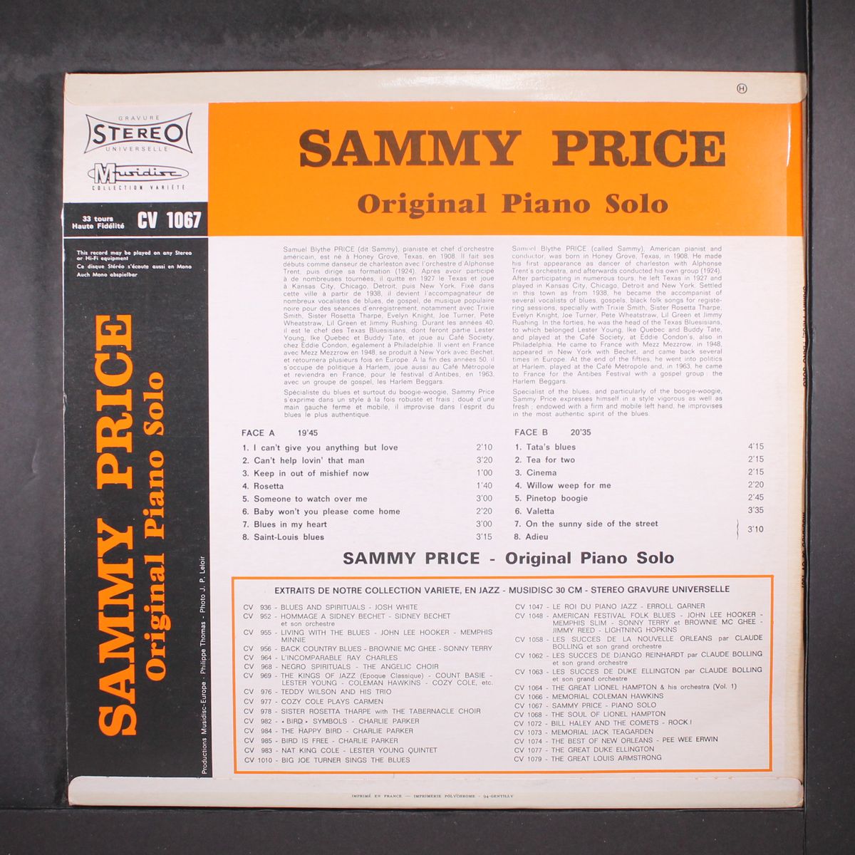 original piano solo by SAMMY PRICE