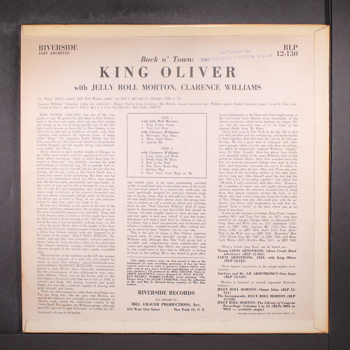 back o'town by KING OLIVER