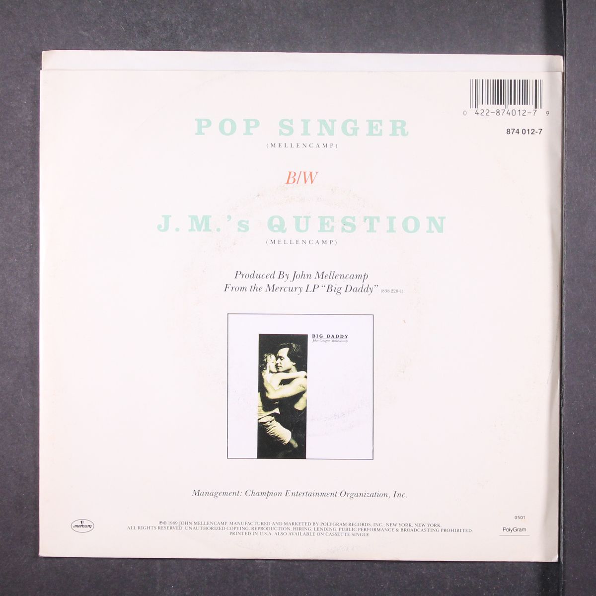 pop singer by JOHN COUGAR MELLENCAMP
