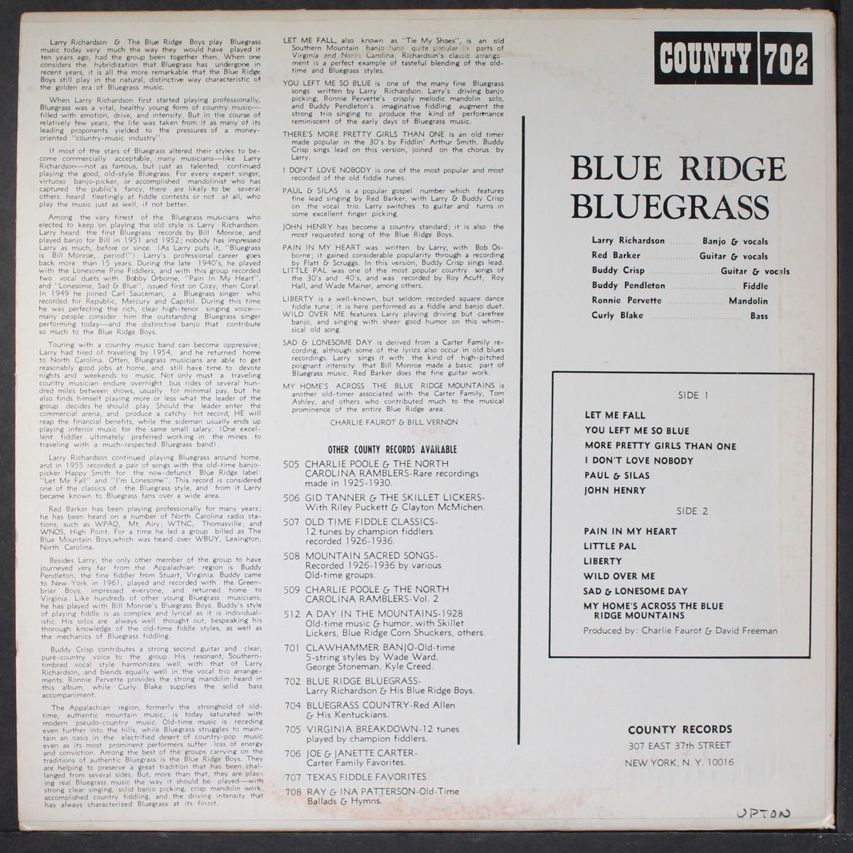 and the blue ridge boys by LARRY RICHARDSON & RED BARKER