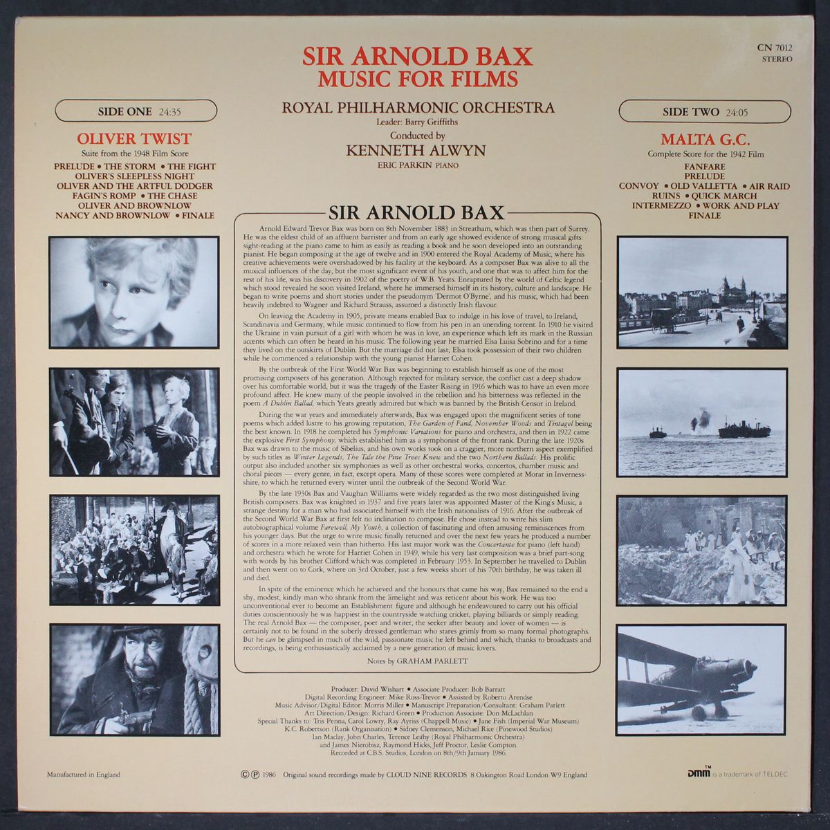 sir arnold bax music for films: oliver twist / malta g.c. by KENNETH ALWYN