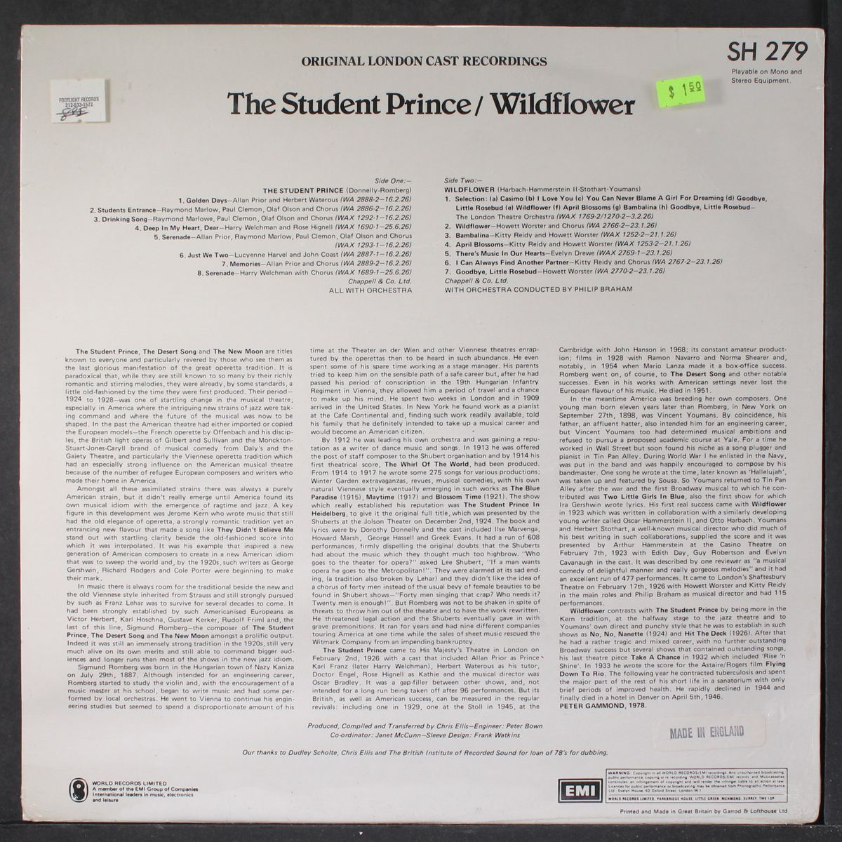 the student prince / wildflower by ORIGINAL LONDON CAST