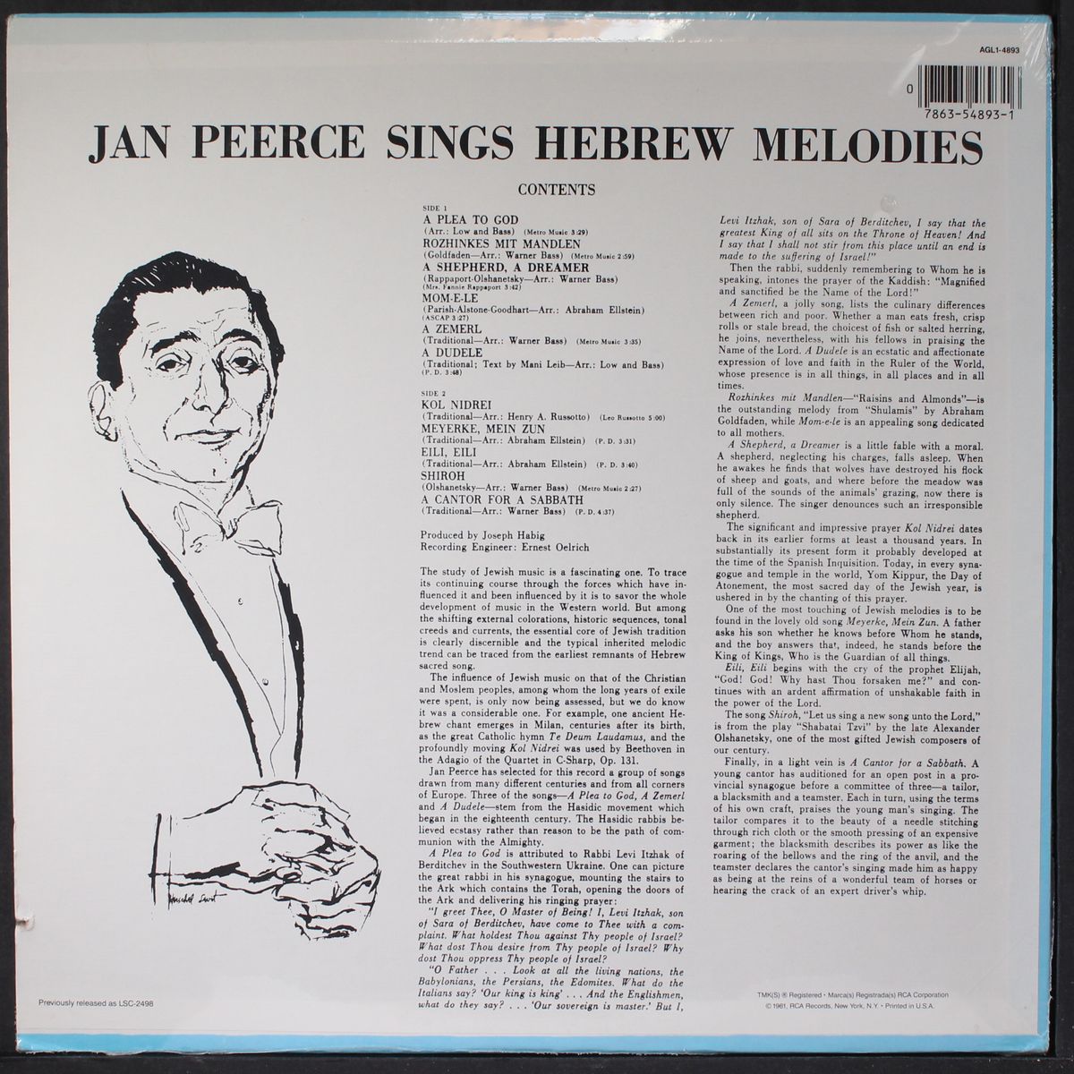 sings hebrew melodies by JAN PEERCE