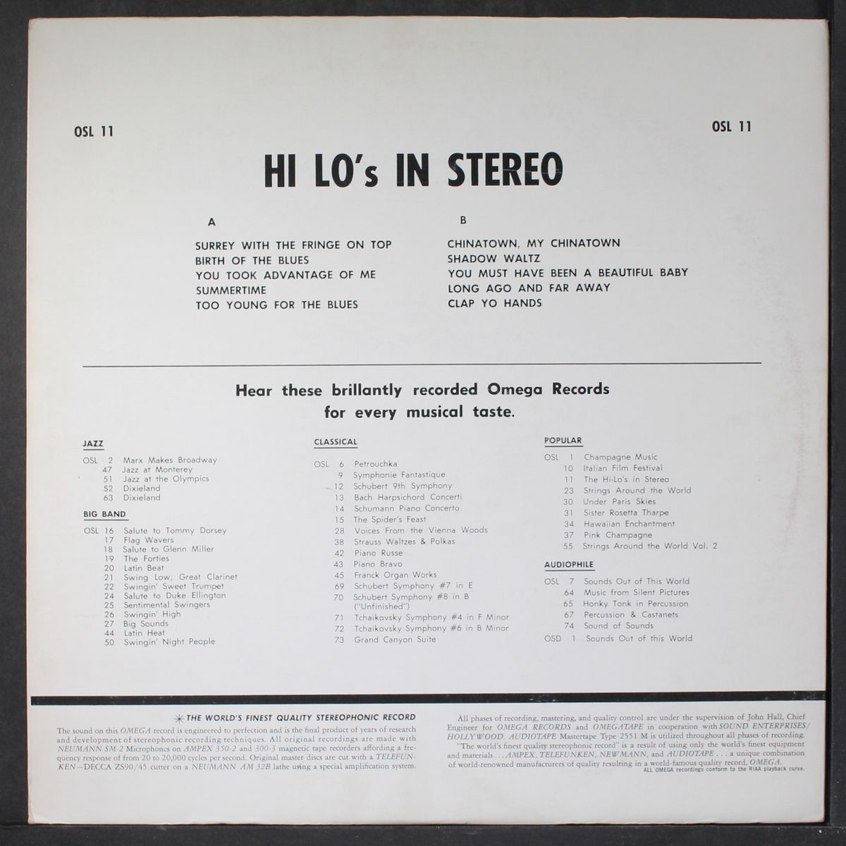 in stereo by HI-LO'S