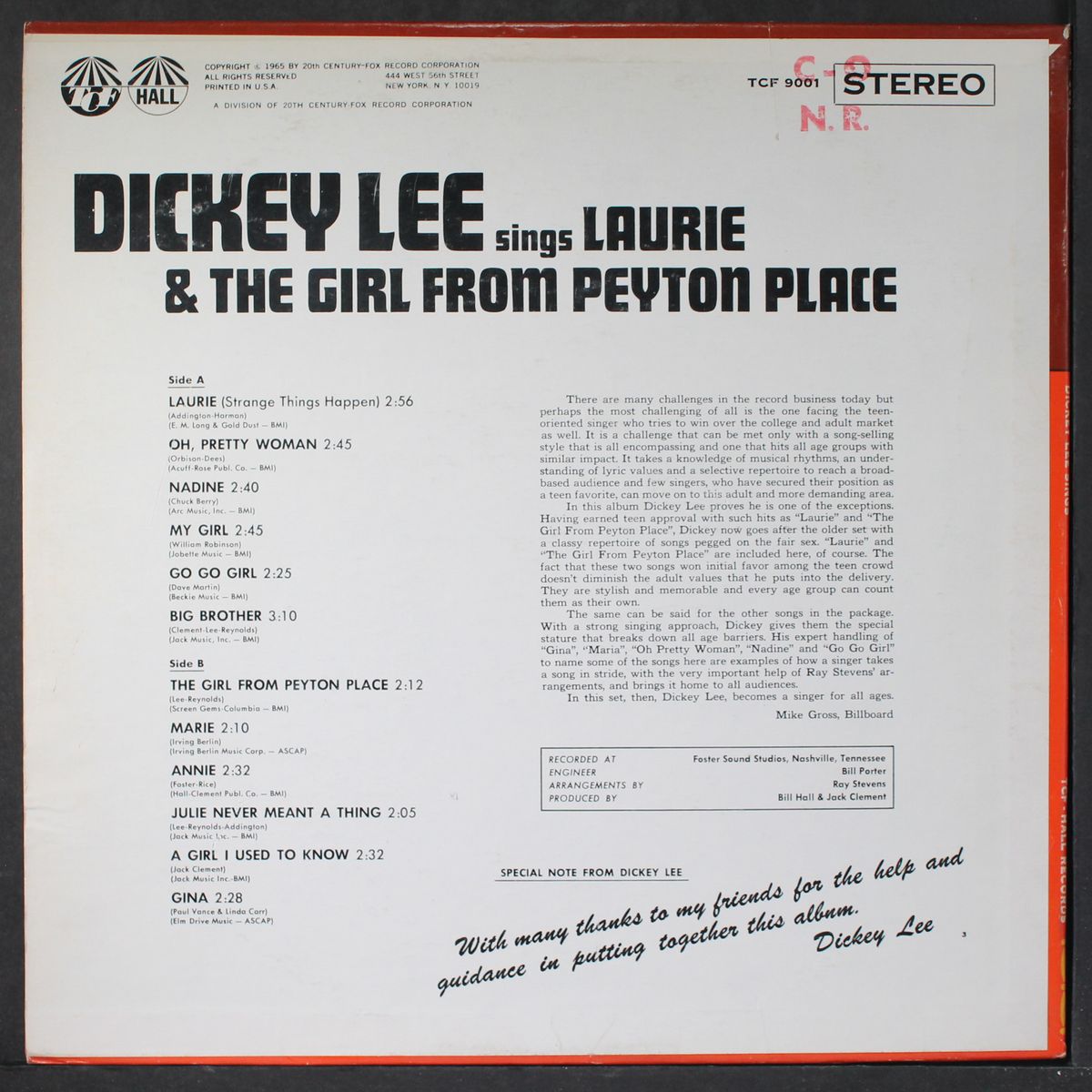 sings laurie & the girl from peyton place by DICKEY LEE