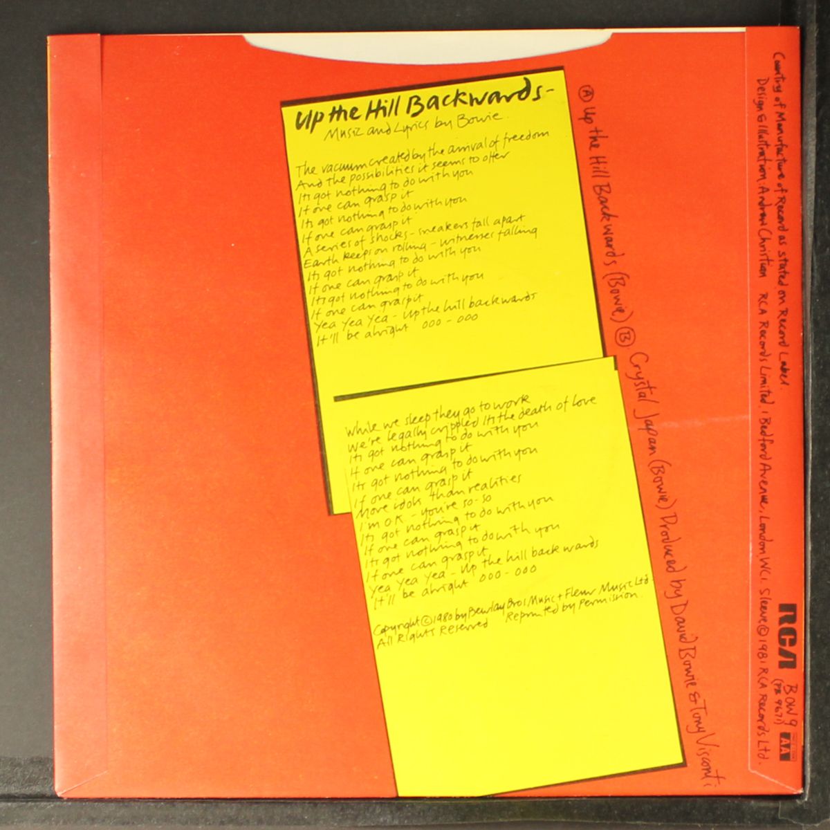up the hill backwards by DAVID BOWIE