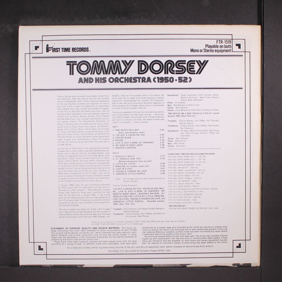 instrumentals never before on record by TOMMY DORSEY