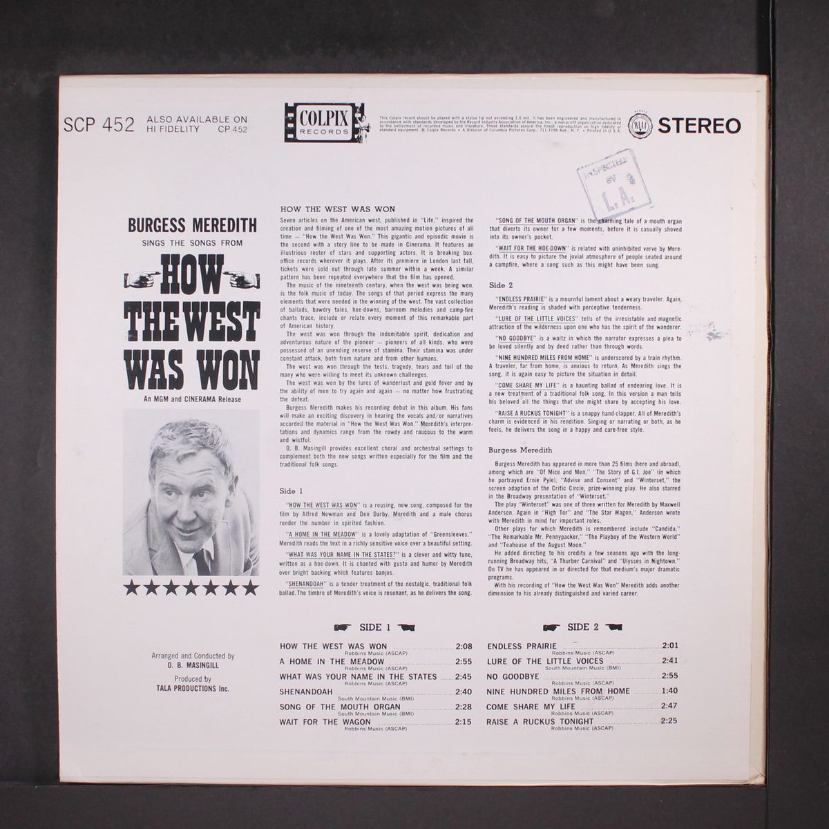 sings the songs from how the west was won by BURGESS MEREDITH