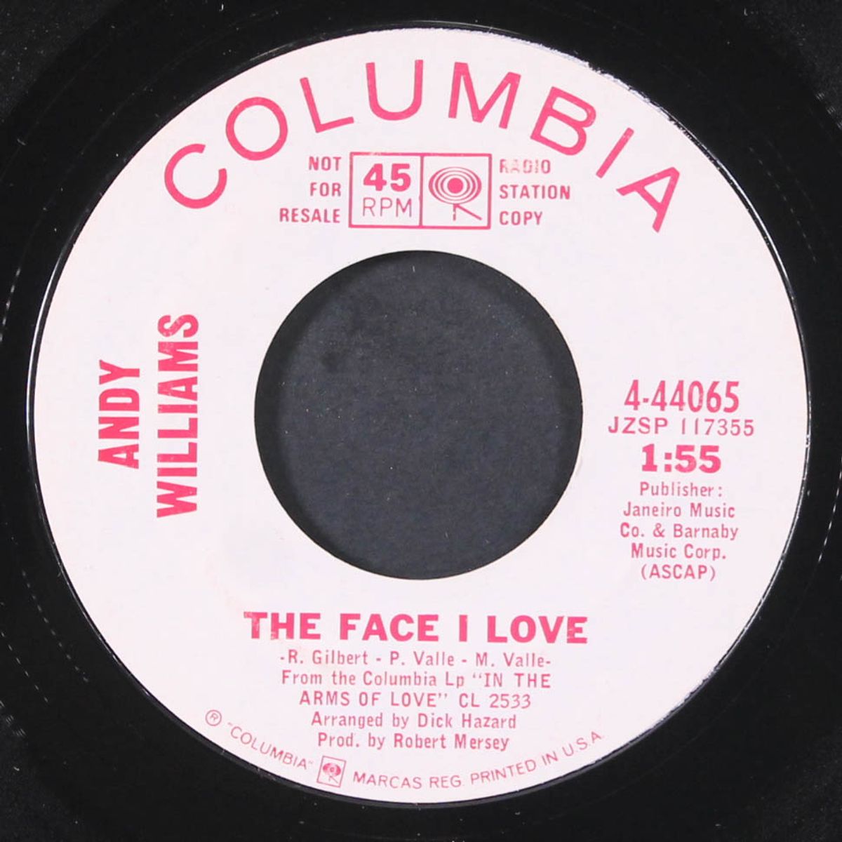 the face i love / music to watch girls by by ANDY WILLIAMS