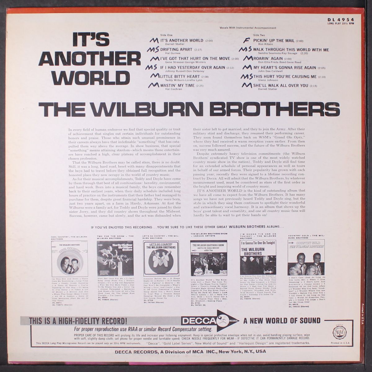 it's another world by WILBURN BROTHERS