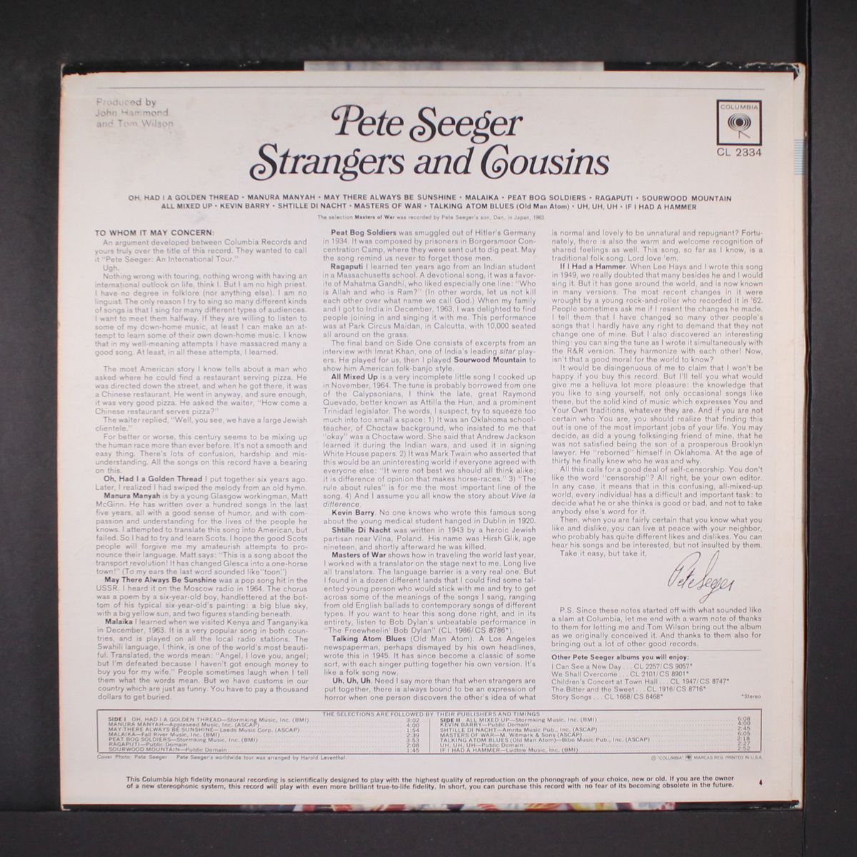 strangers and cousins by PETE SEEGER