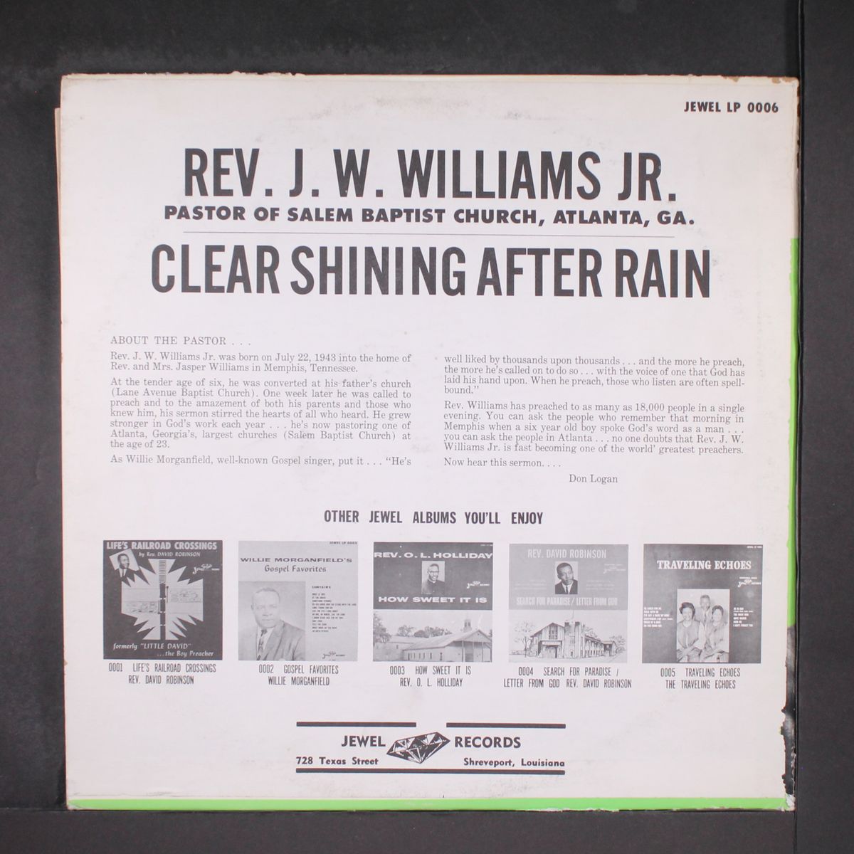 clear shining after rain by REV. J.W. WILLIAMS JR.