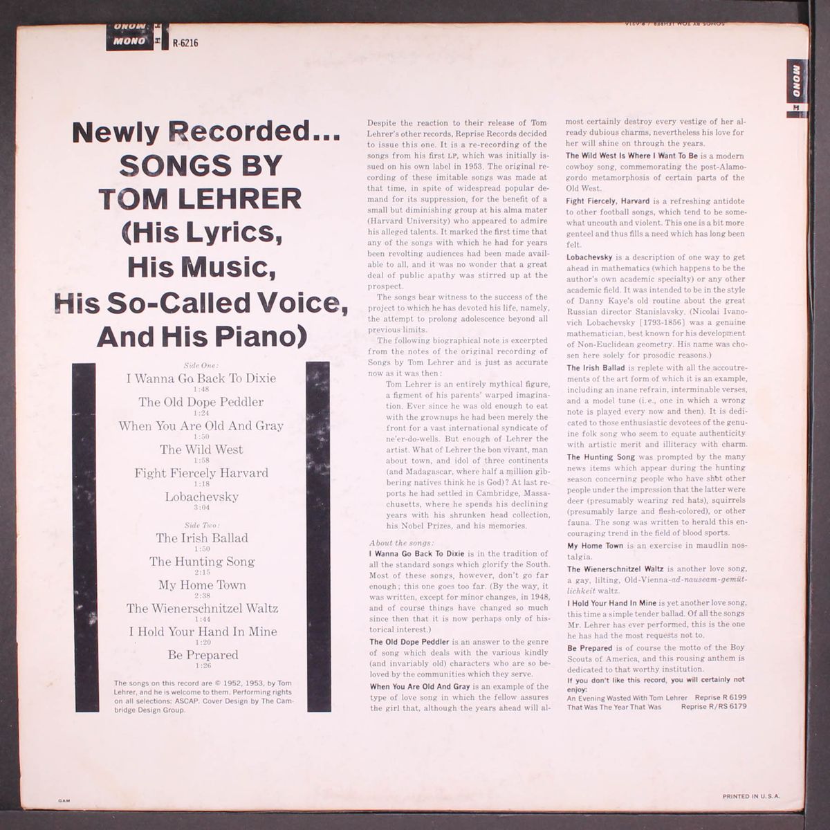 songs by by TOM LEHRER