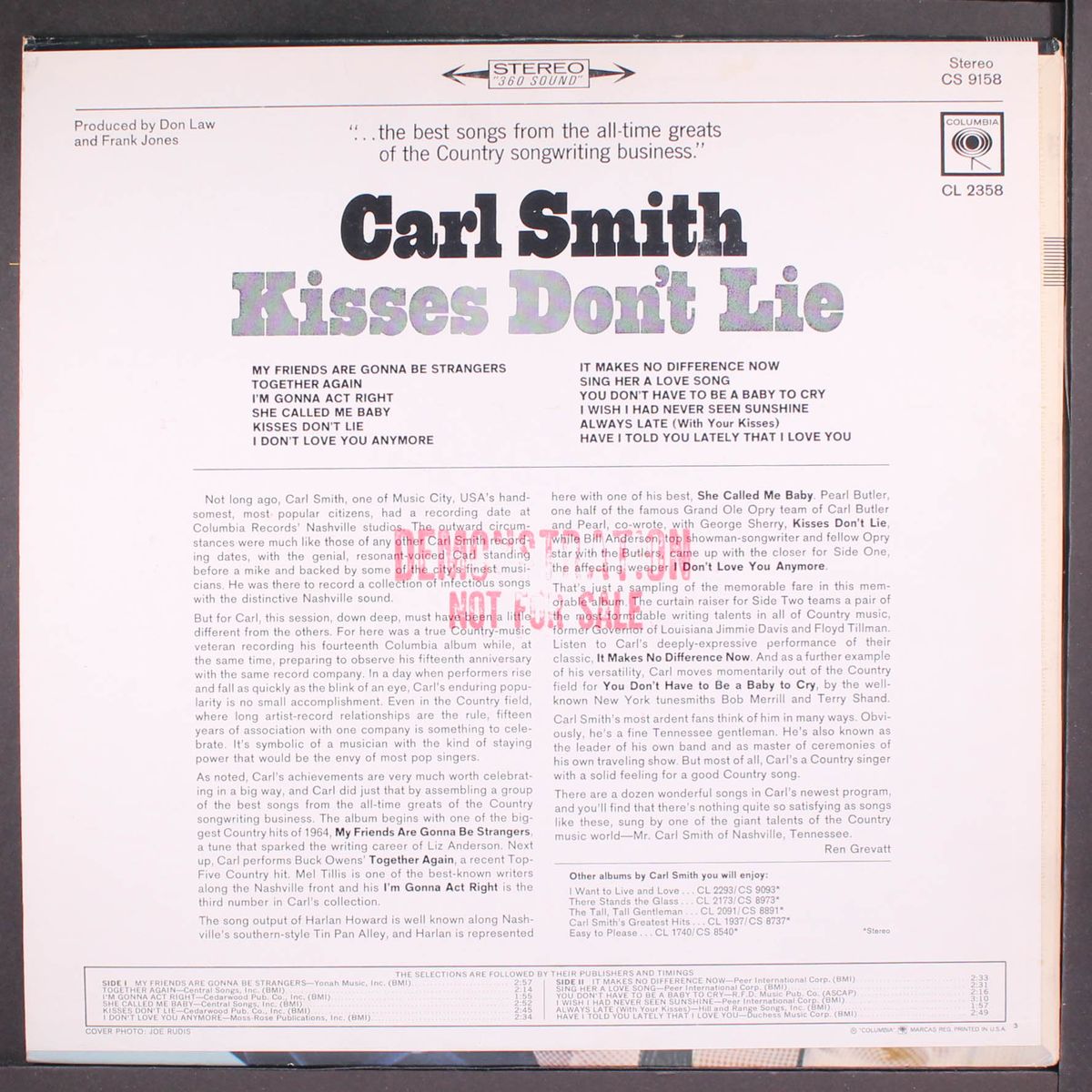 kisses don't lie by CARL SMITH