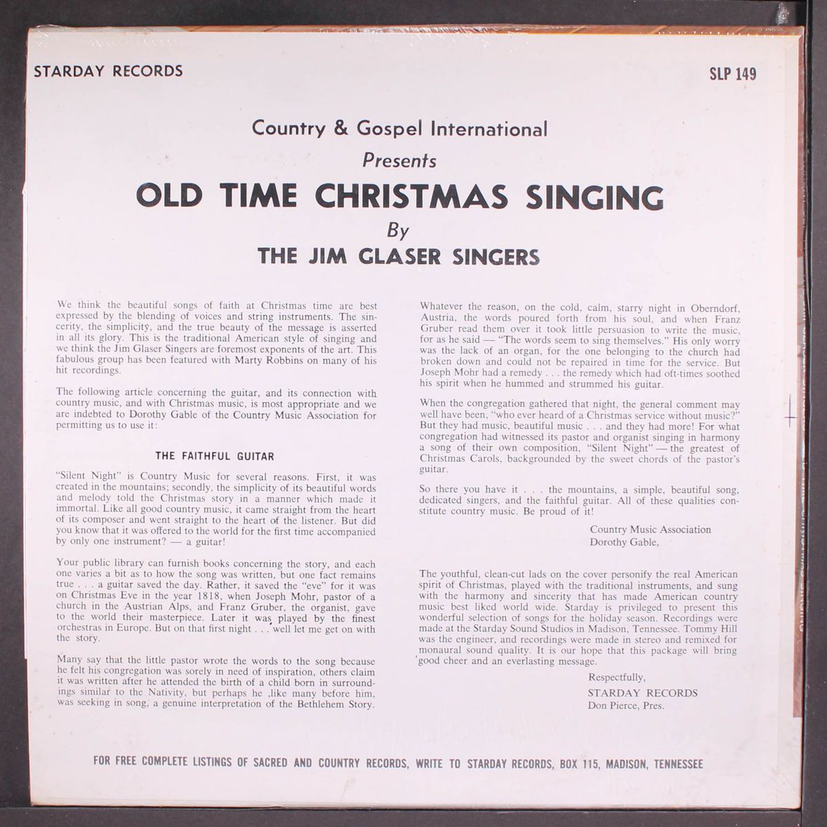 old time christmas singing by JIM GLASER SINGERS