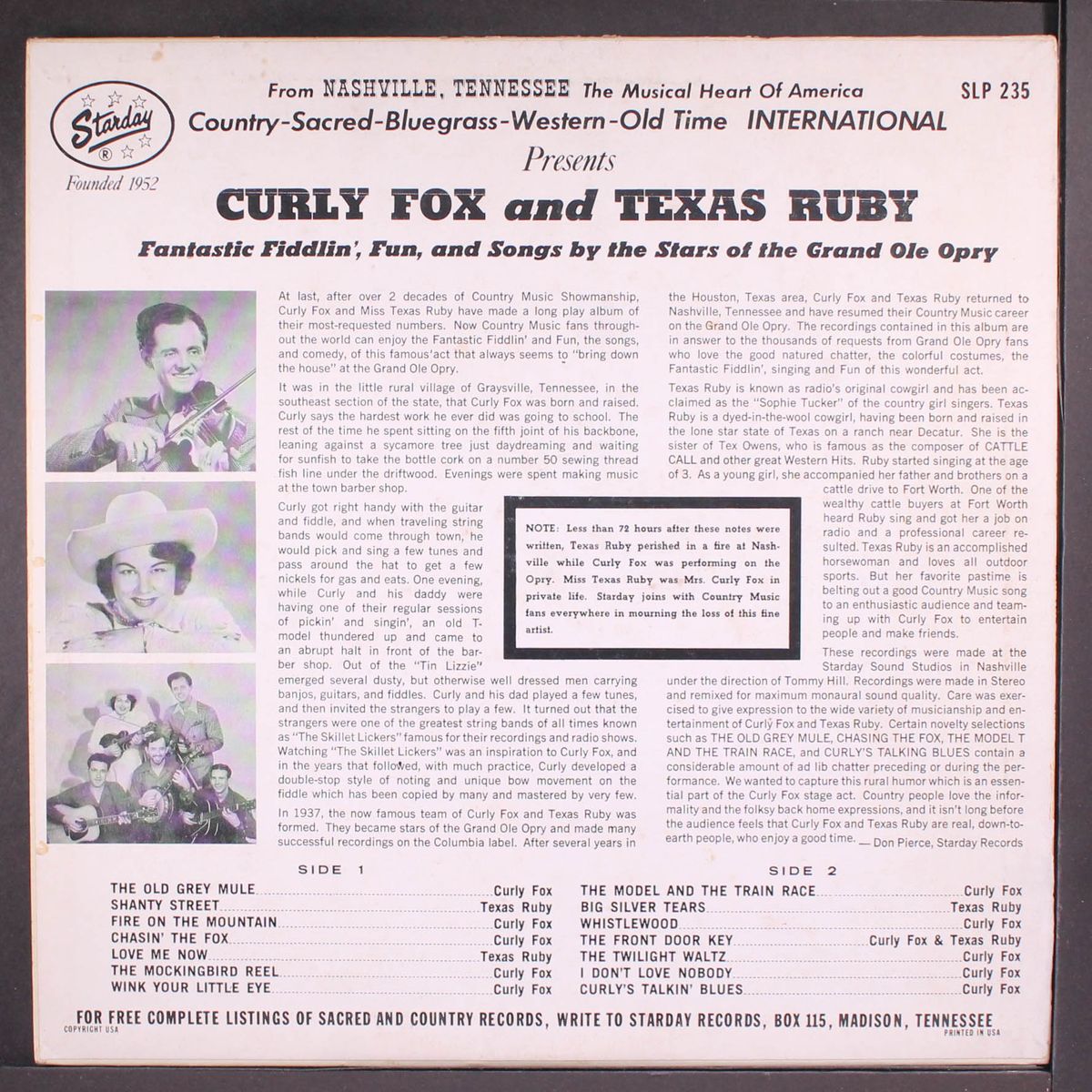 fantastic fiddlin' fun and songs by CURLY FOX & TEXAS RUBY