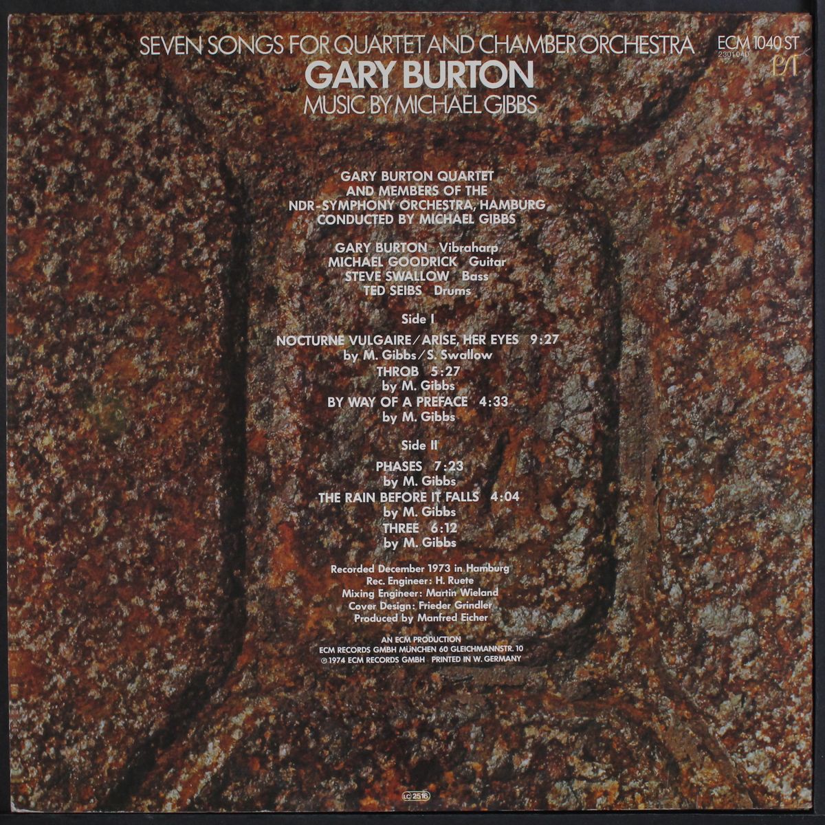 seven songs for quartet and chamber orch by GARY BURTON