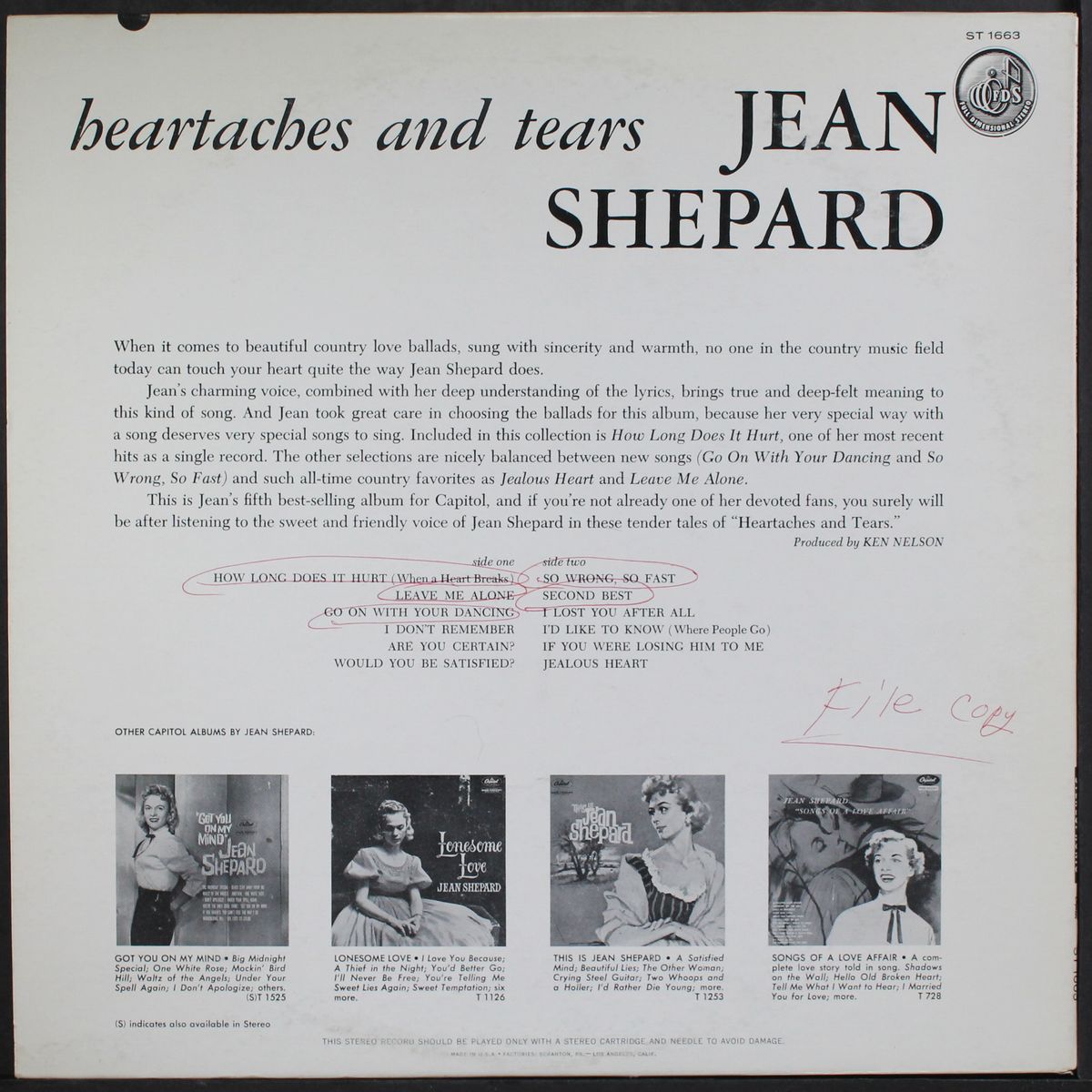 heartaches and tears by JEAN SHEPARD