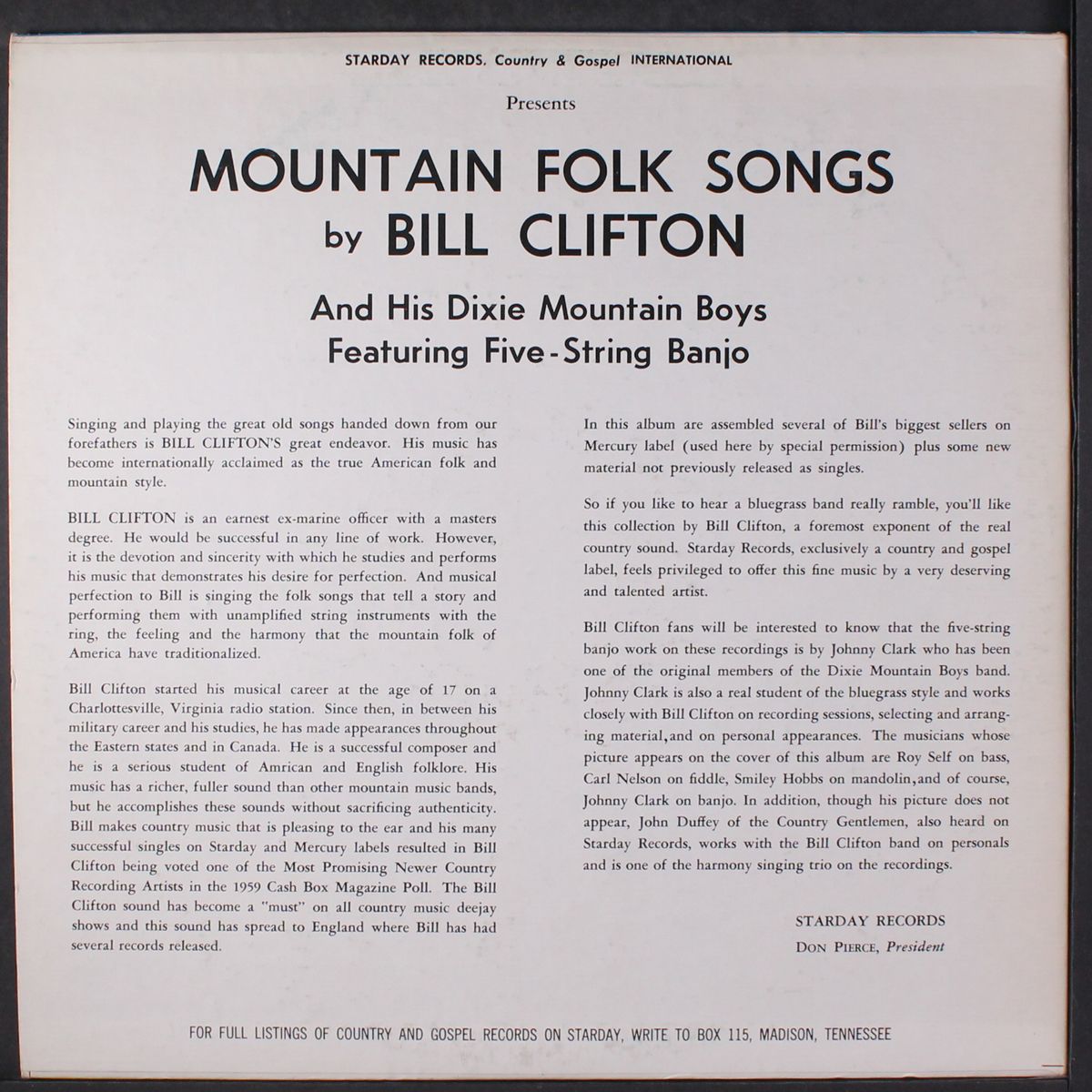 mountain folk songs by BILL CLIFTON