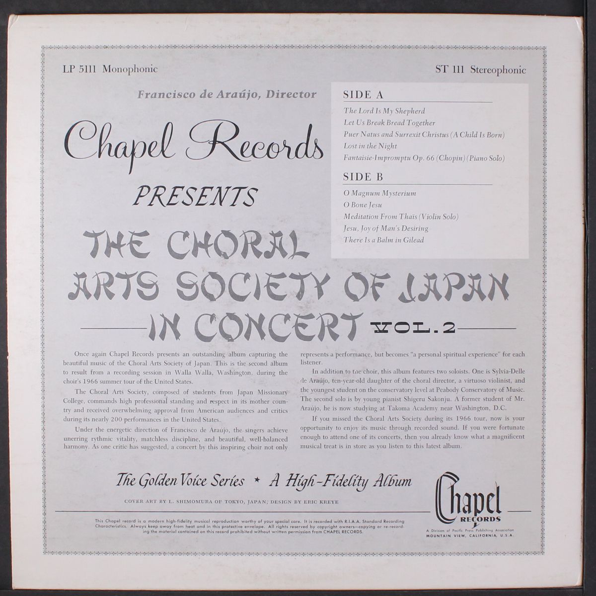 the choral arts society of japan in concert, vol. 2 by CHORAL ARTS SOCIETY OF JAPAN