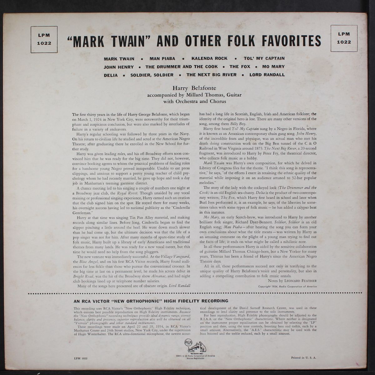 mark twain and other folk favorites by HARRY BELAFONTE
