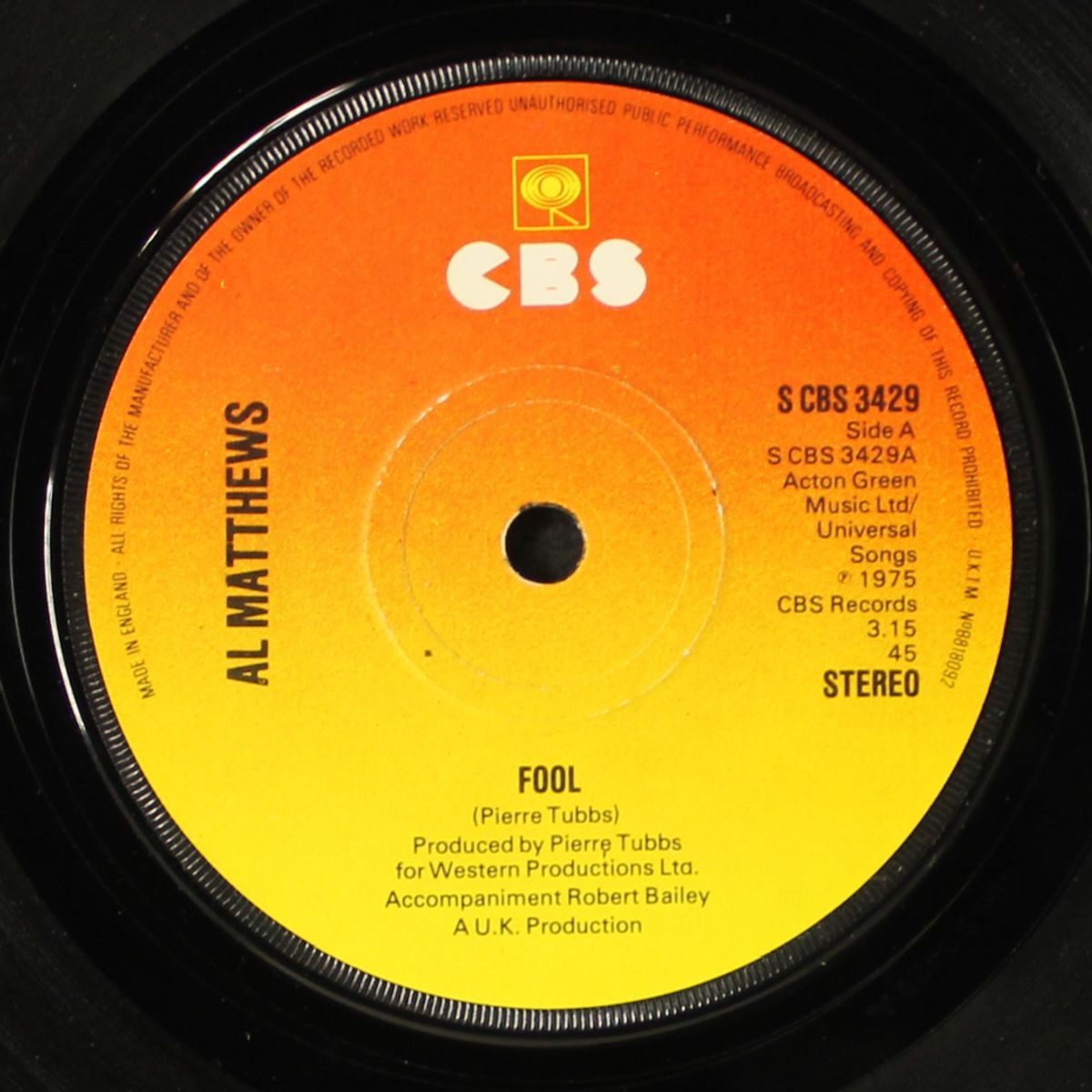 fool / don't run from my love by AL MATTHEWS
