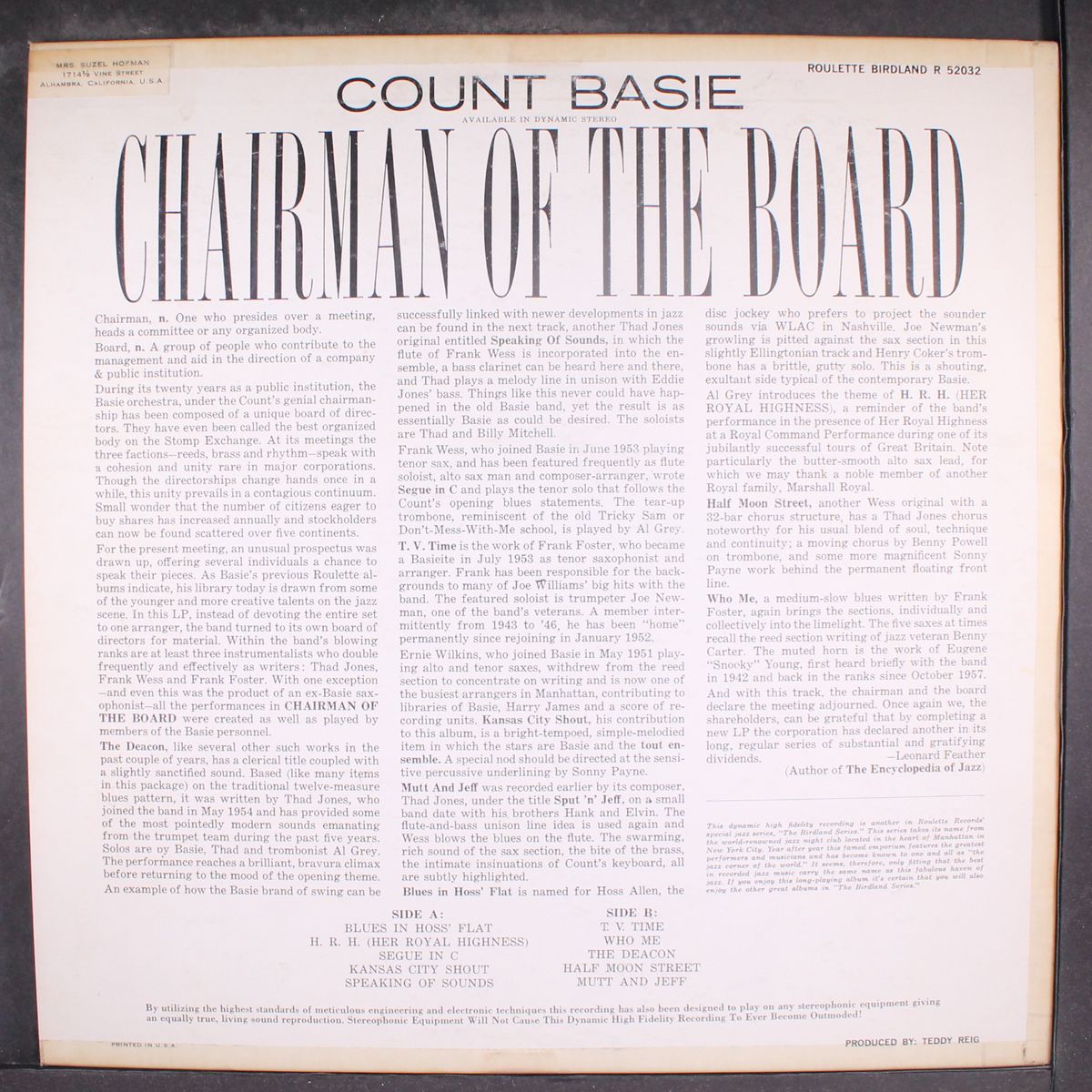 chairman of the board by COUNT BASIE