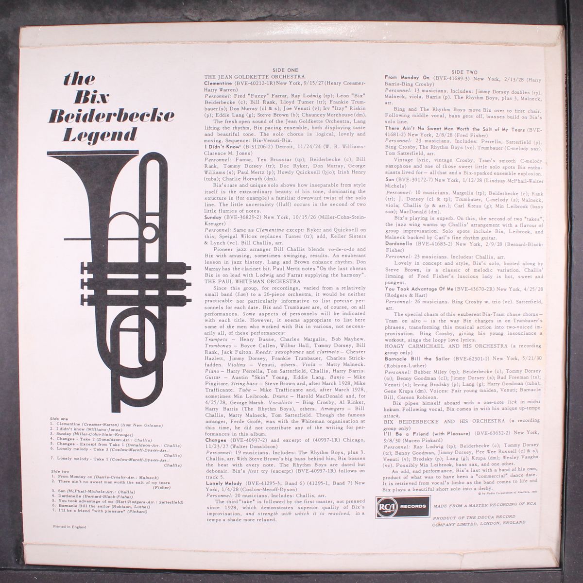 the bix beiderbecke legend by BIX BEIDERBECKE