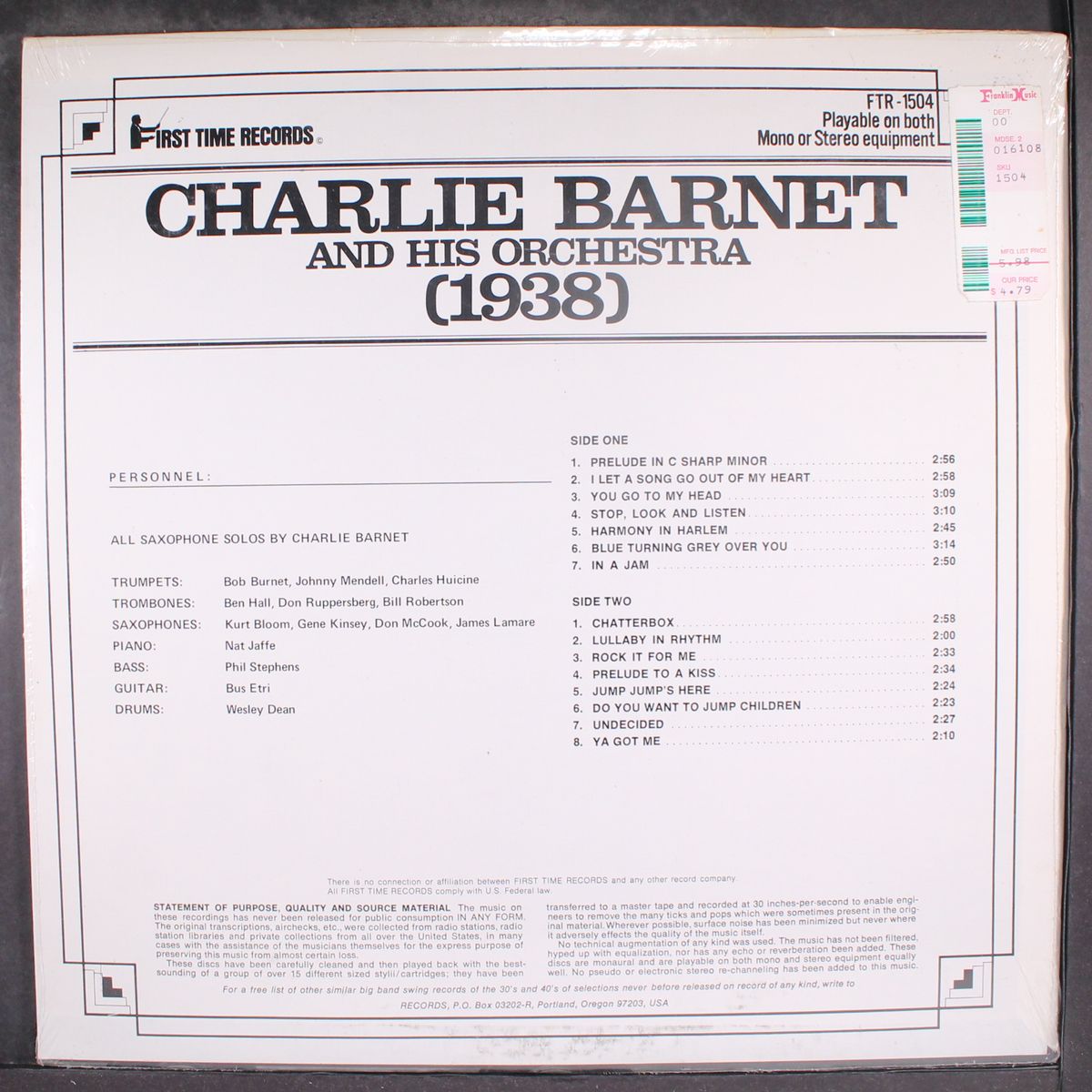 (1938) - instrumentals never before on record by CHARLIE BARNET