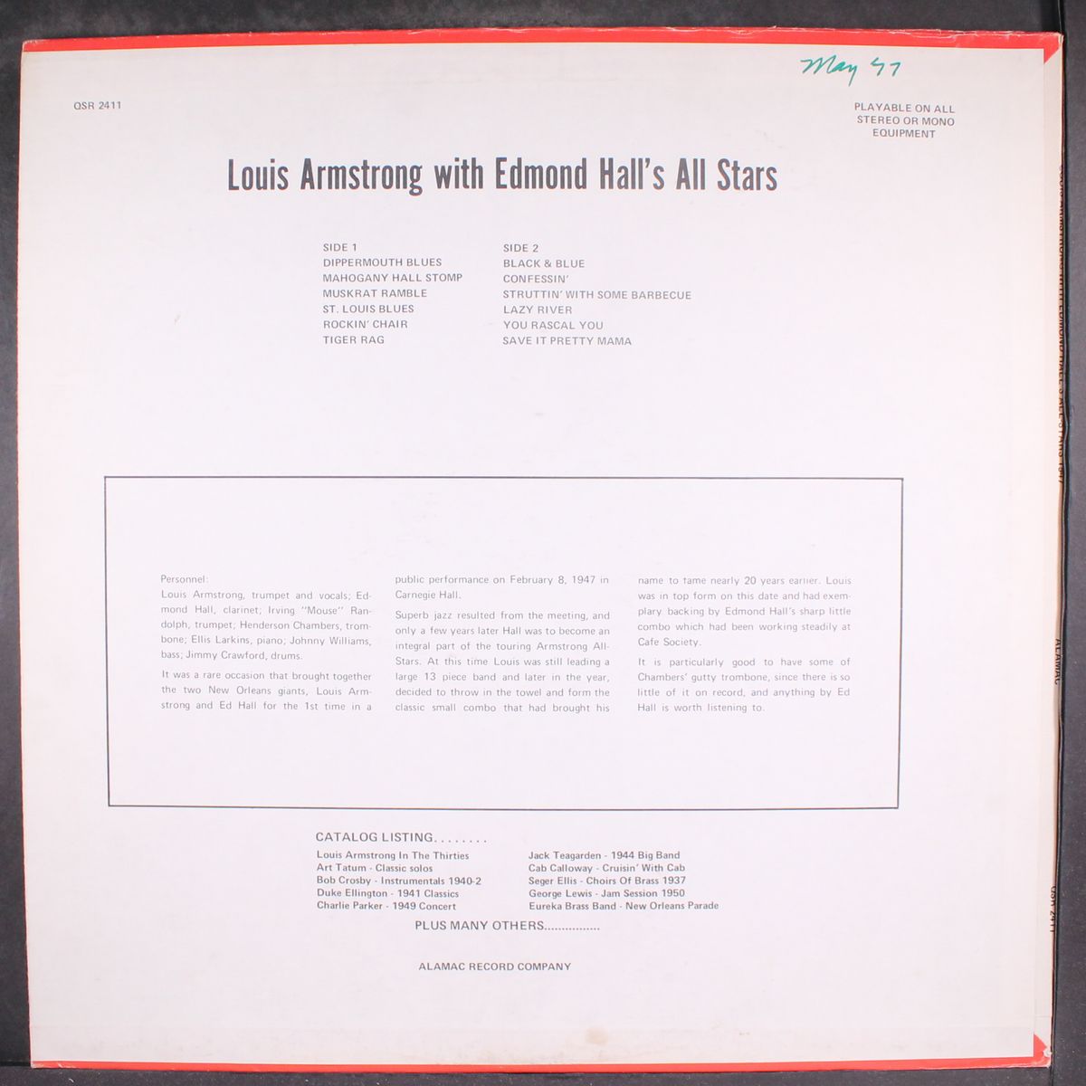 with edmond hall's all-stars 1947 by LOUIS ARMSTRONG