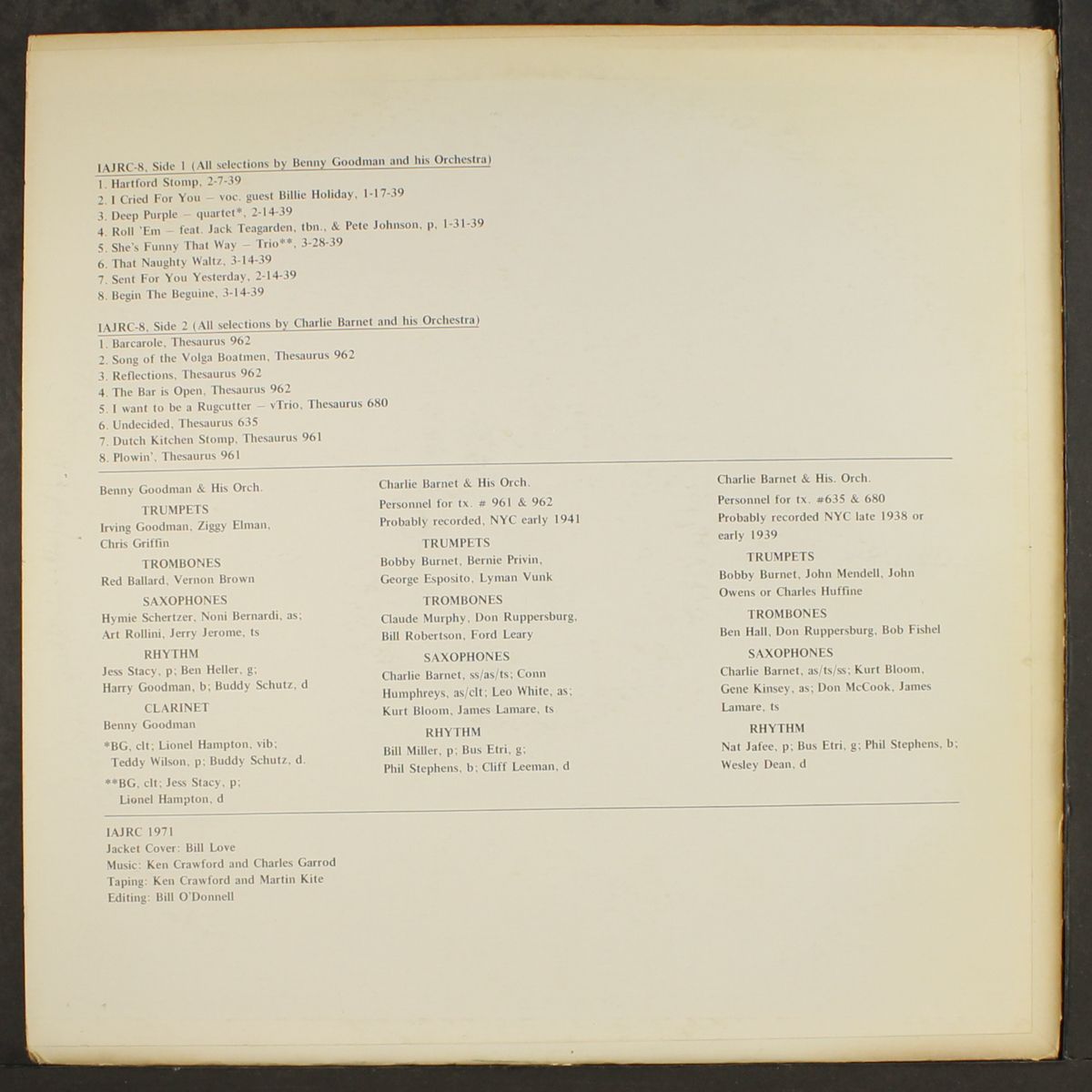 iajrc - 8 by BENNY GOODMAN / CHARLIE BARNET