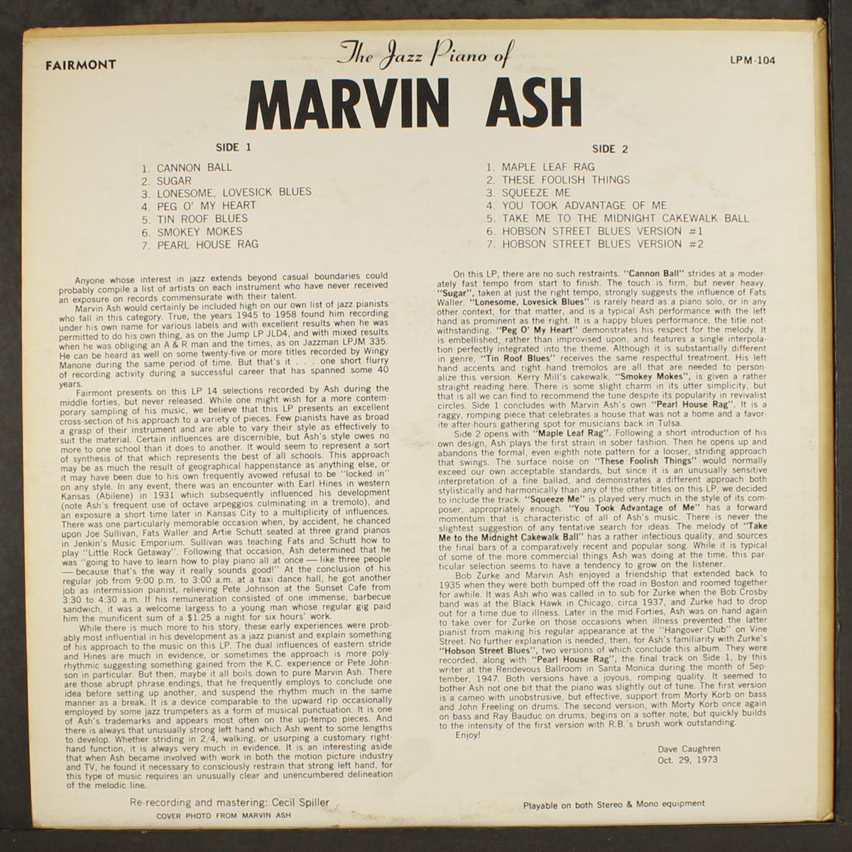 the jazz piano of by MARVIN ASH