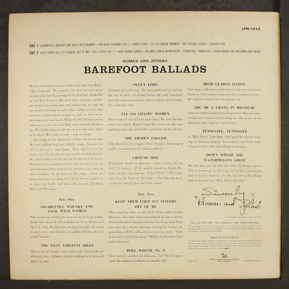 barefoot ballads by HOMER & JETHRO