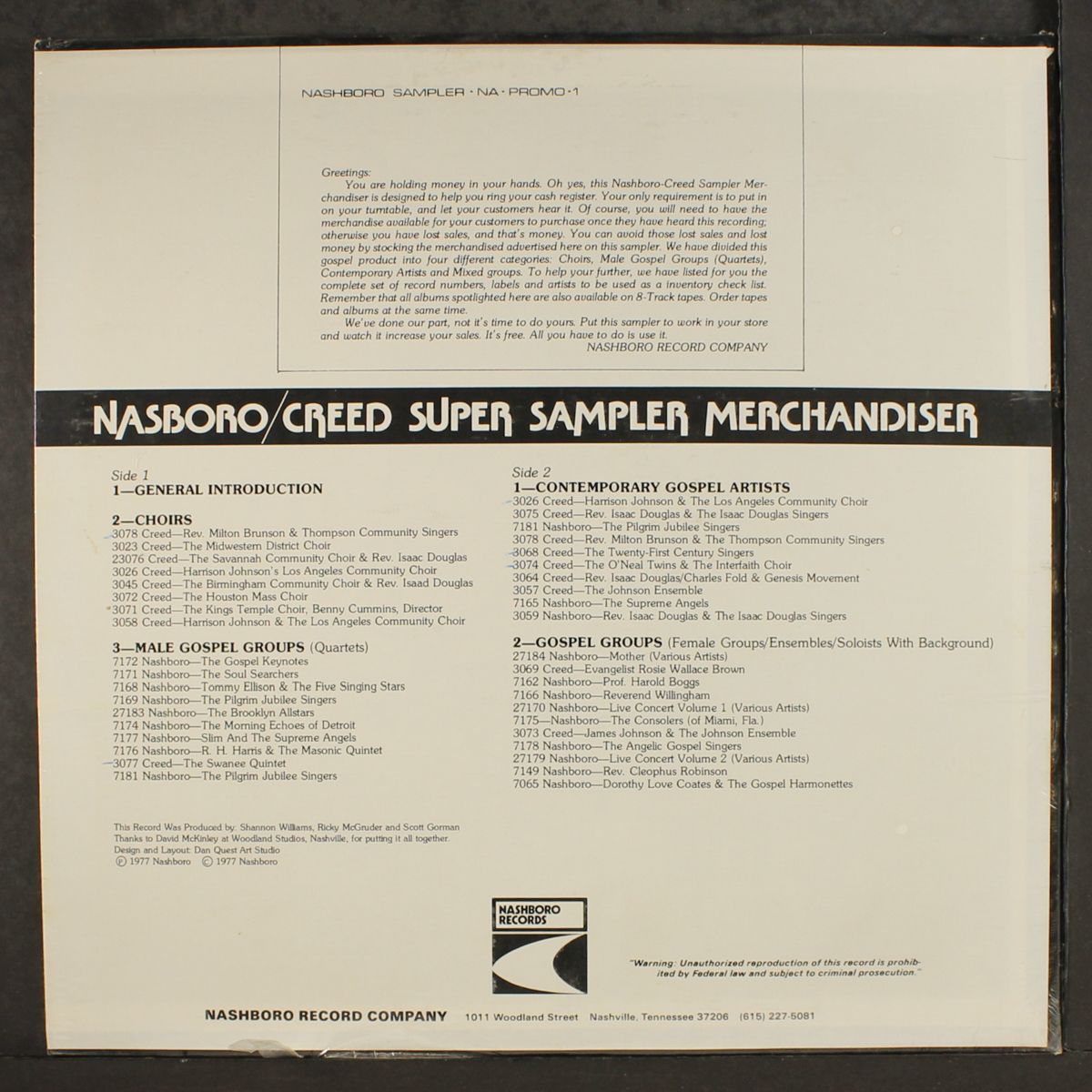 nashboro/creed super sampler merchandiser by VARIOUS
