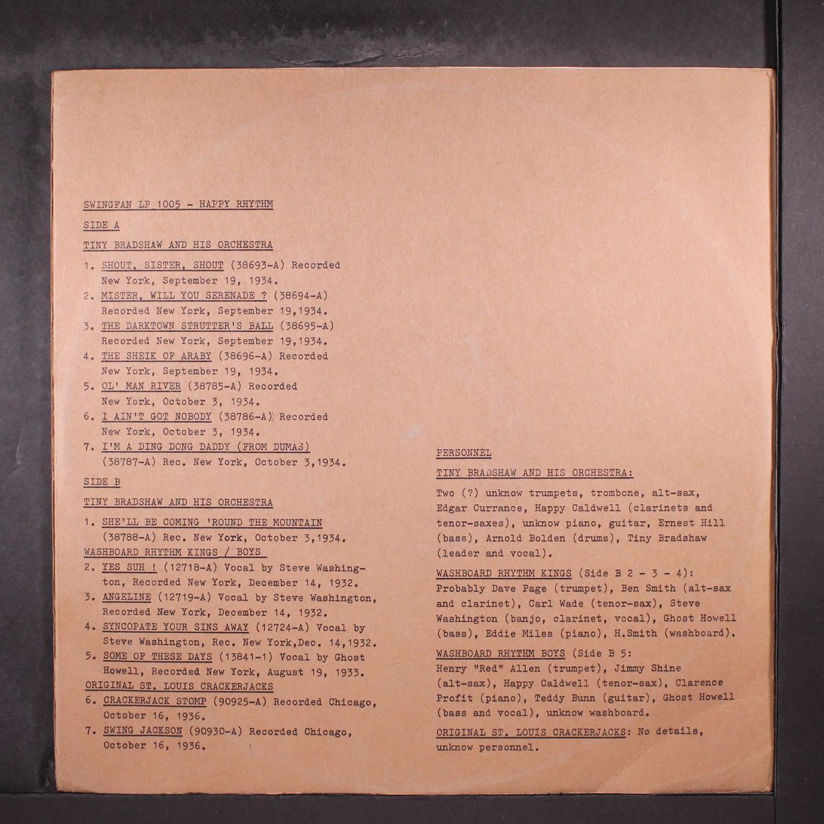 happy rhythm with by TINY BRADSHAW / WASHBOARD RHYTHM KINGS