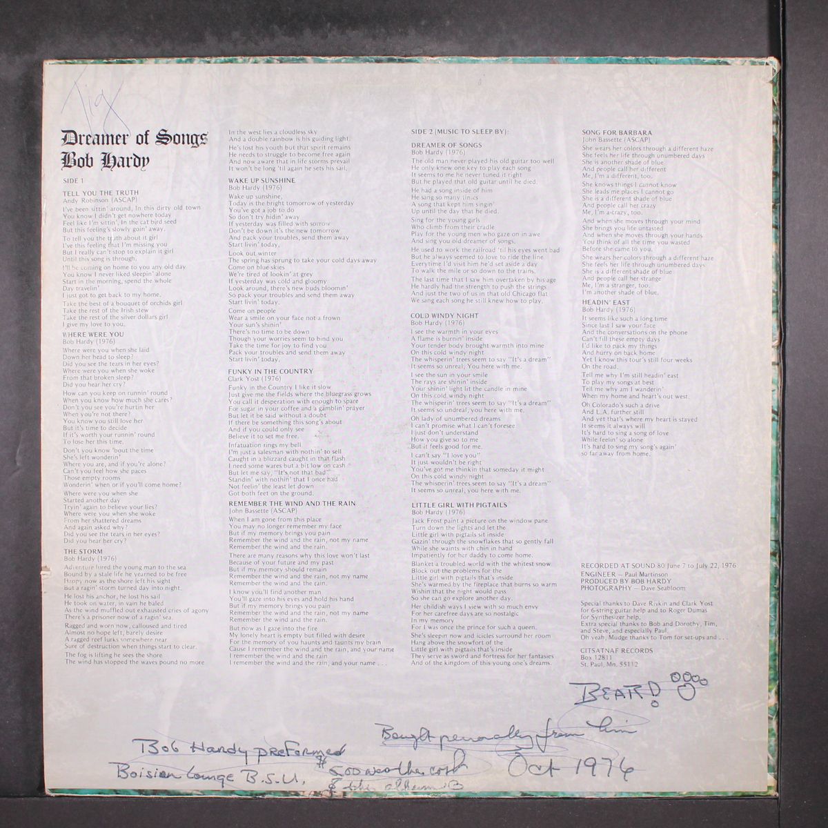 dreamer of songs by BOB HARDY