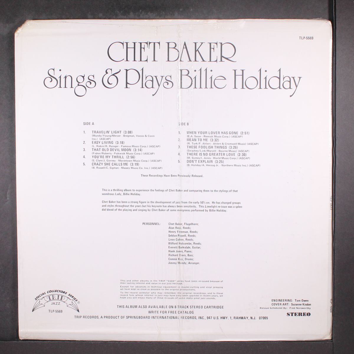 sings & plays billie holiday 1965 by CHET BAKER