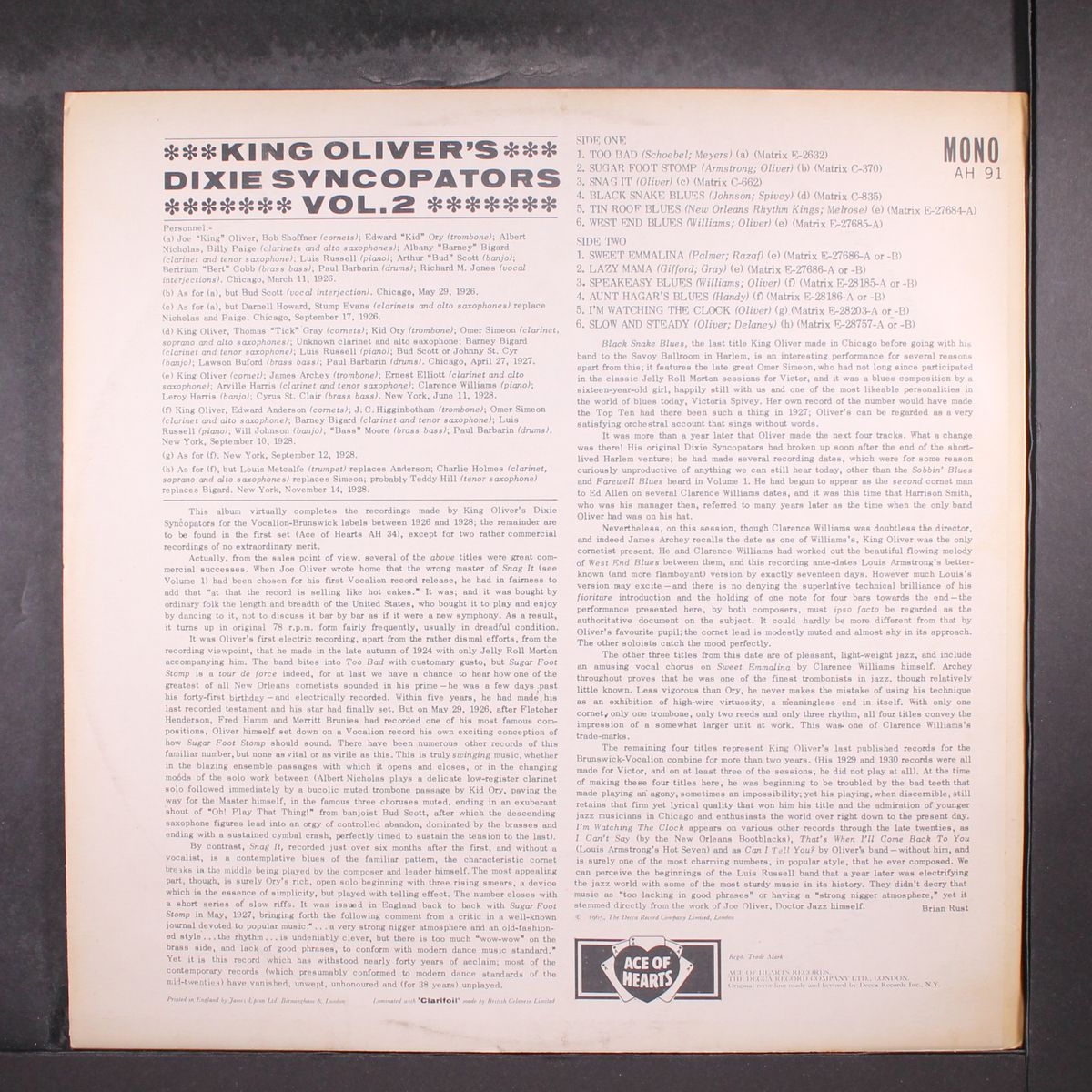 dixie syncopators vol. 2 by KING OLIVER'S