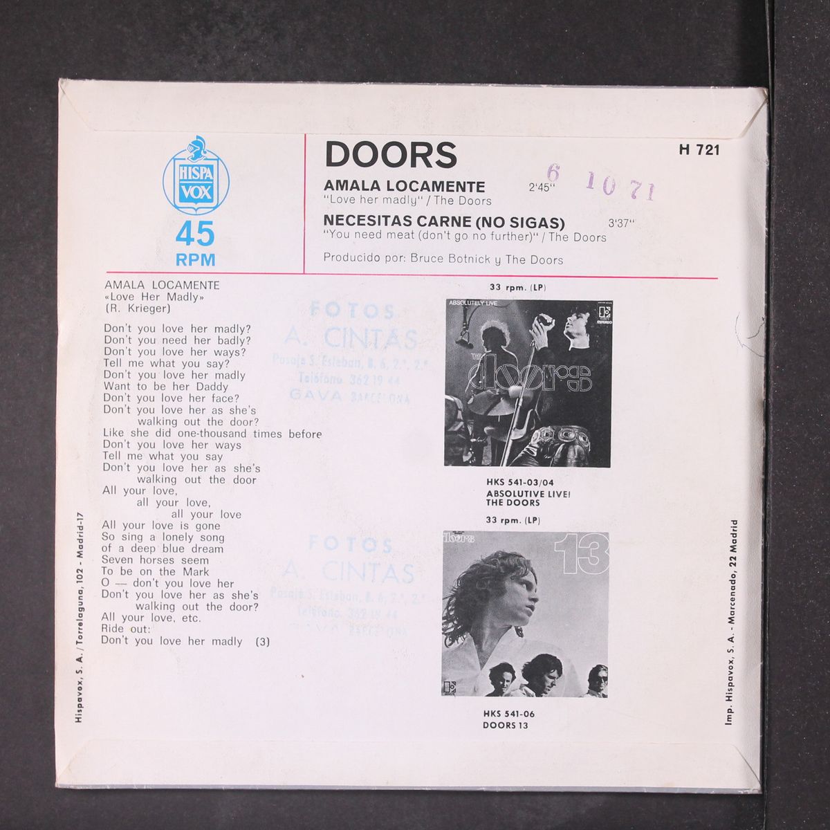 love her madly / you need meat by DOORS