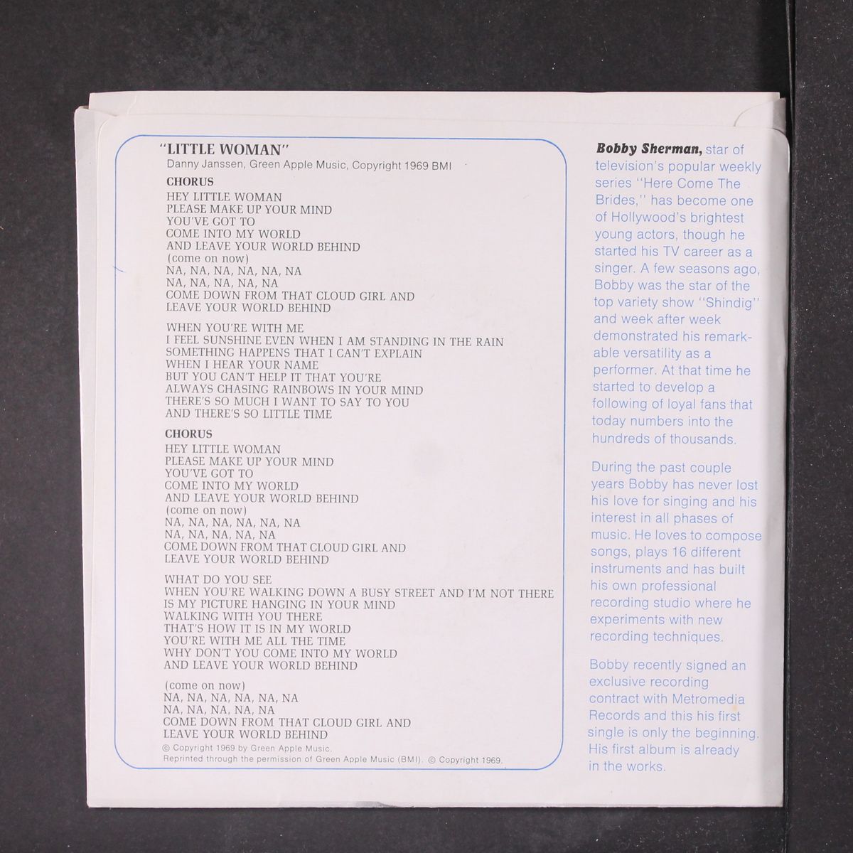 one too many mornings by BOBBY SHERMAN