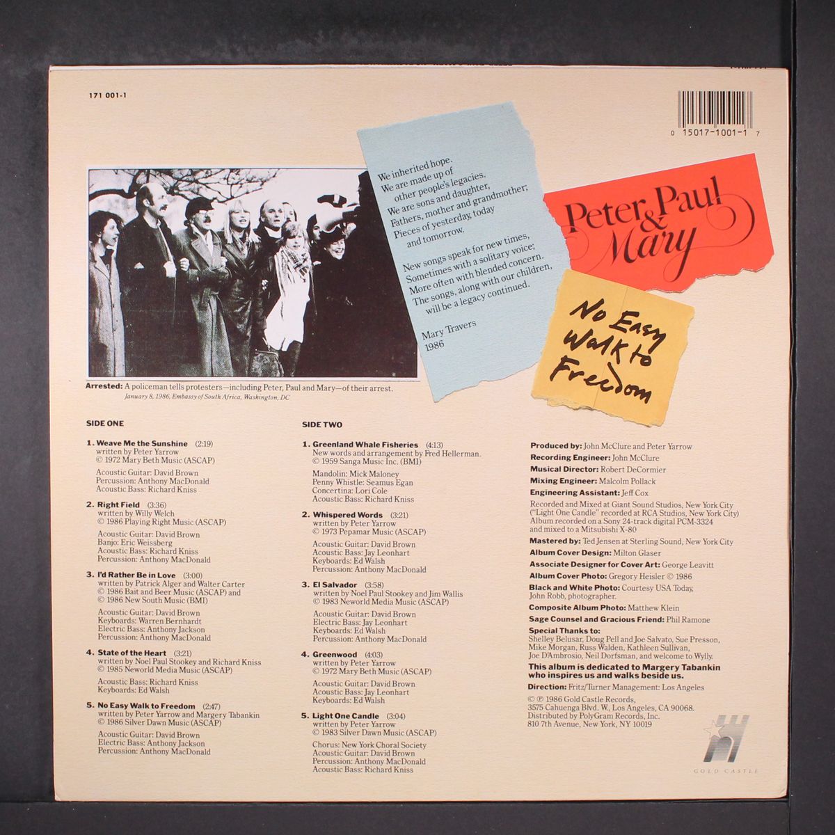 no easy walk to freedom by PETER, PAUL & MARY