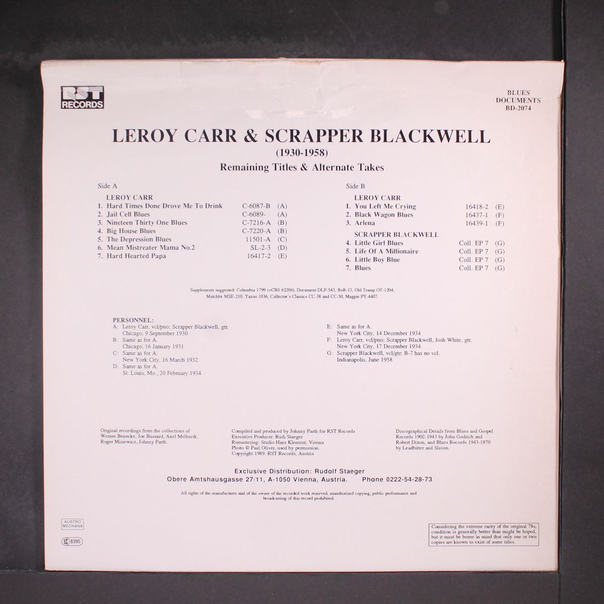 remaining titles & alternate takes by LEROY CARR & SCRAPPER BLACKWELL