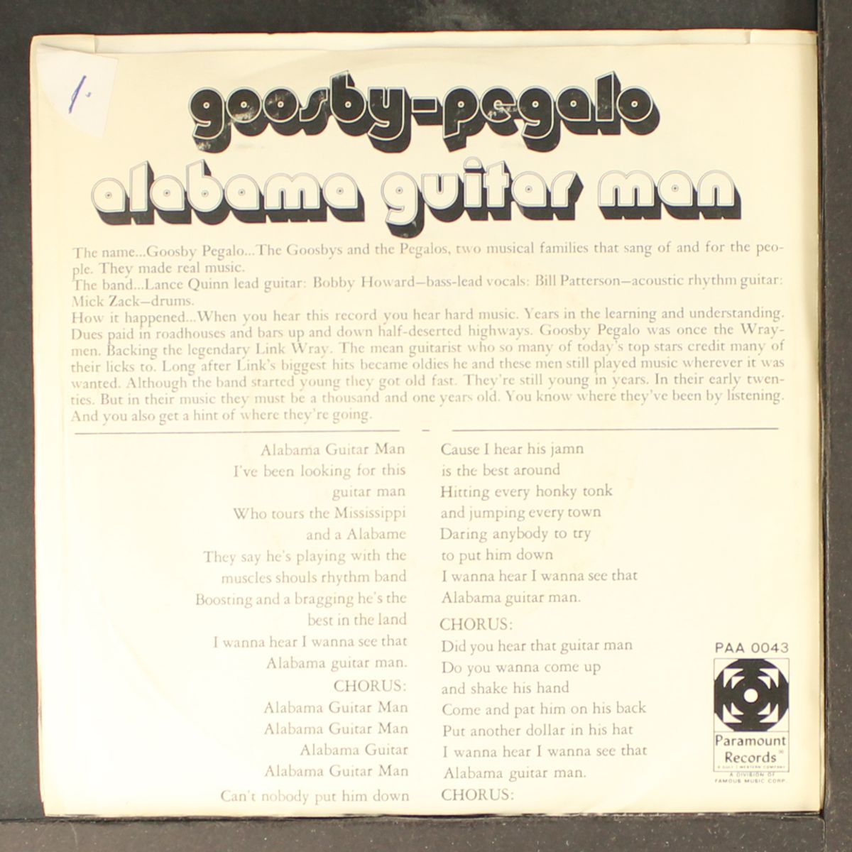 alabama guitar man / rockin' gambler by GOOSBY-PEGALO