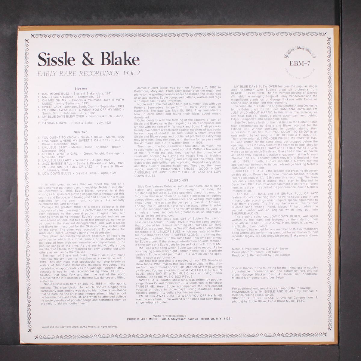 early rare recordings vol. 2 by SISSLE & BLAKE
